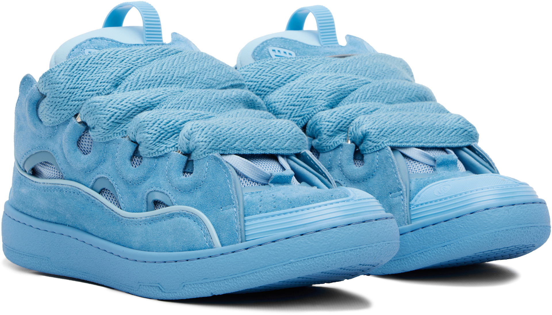 Lanvin: Blue Curb Monochrome Suede Sneakers | SSENSE Canada