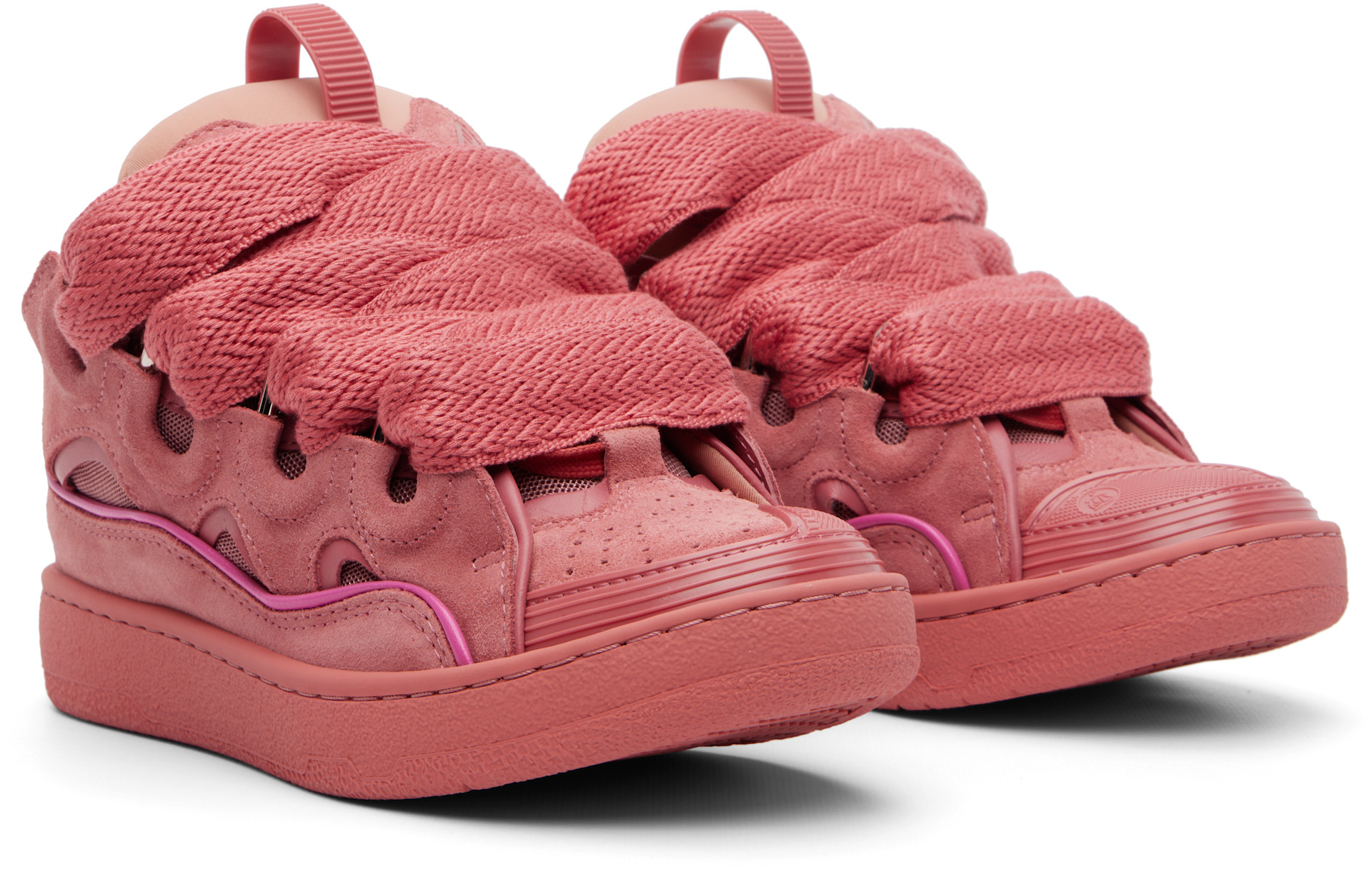 Lanvin: Pink Monochrome Suede Curb Sneakers | SSENSE