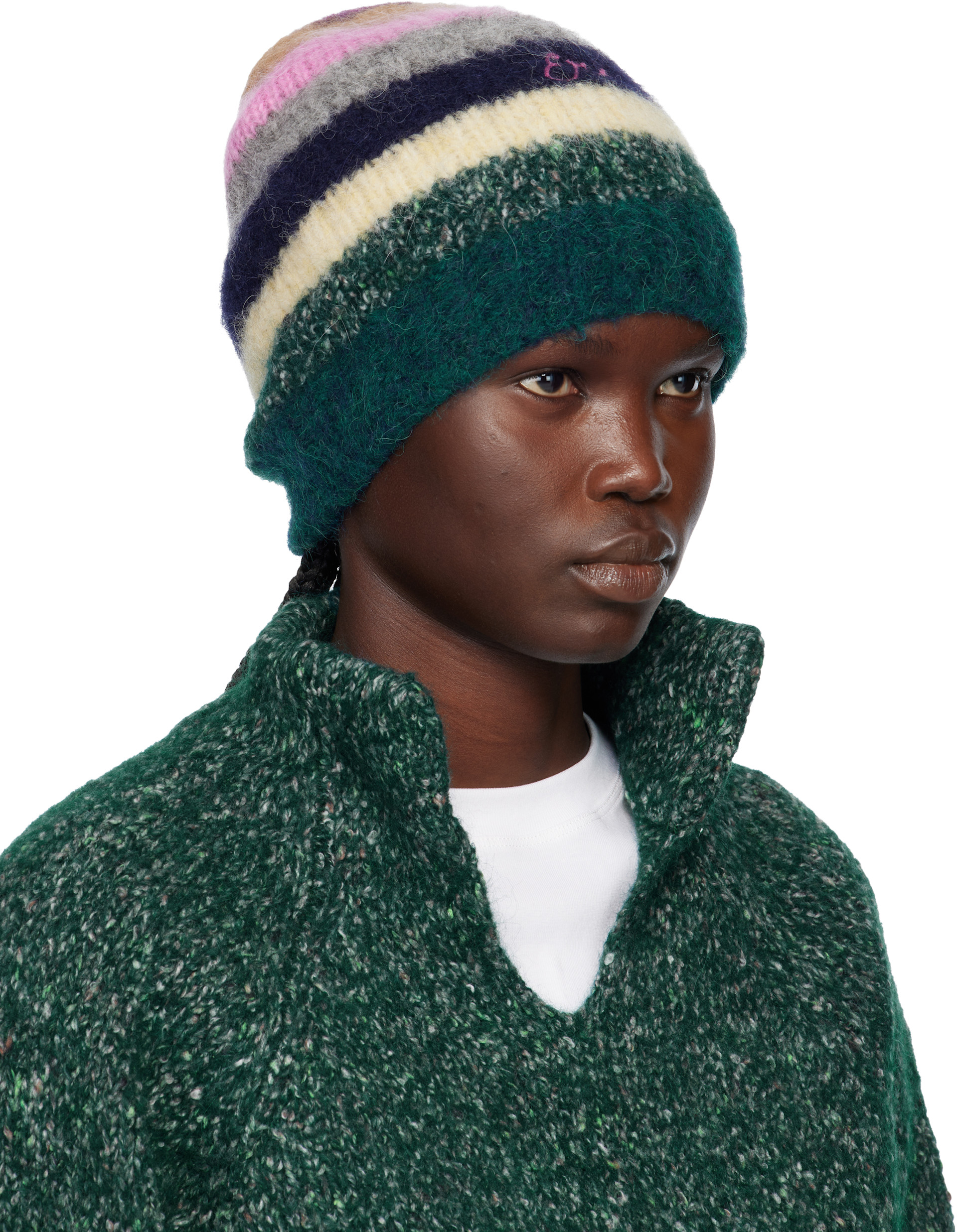ERL ビーニー ERL: Multicolor Striped Alpaca Mohair Beanie | SSENSE