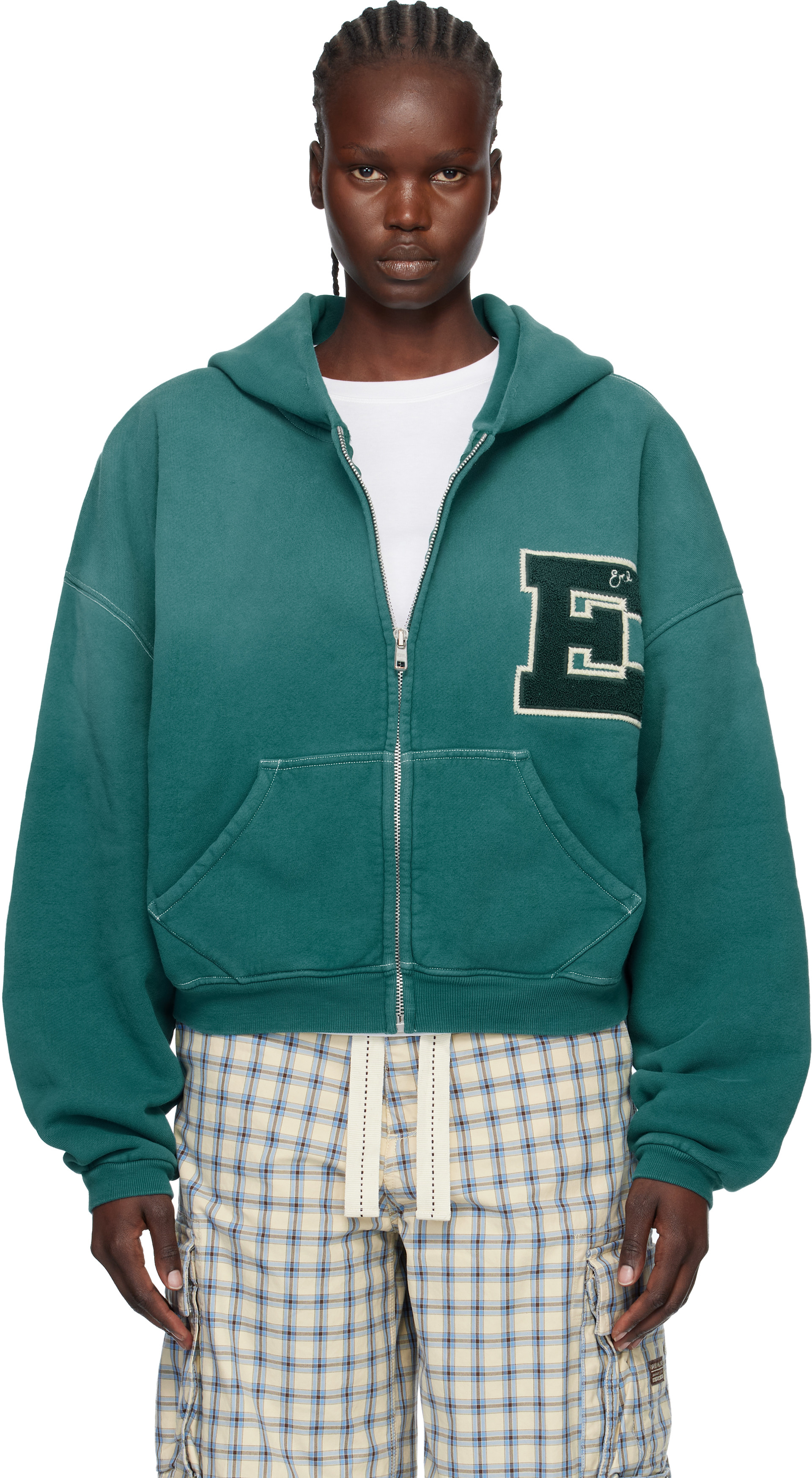 ERL - Pull à capuche de style teddy vert