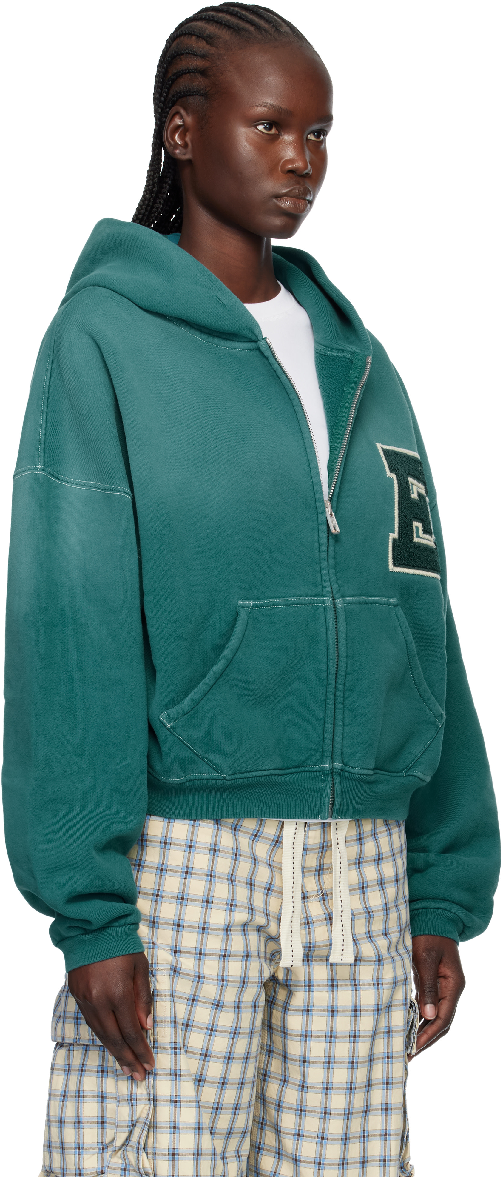 ERL - Pull à capuche de style teddy vert