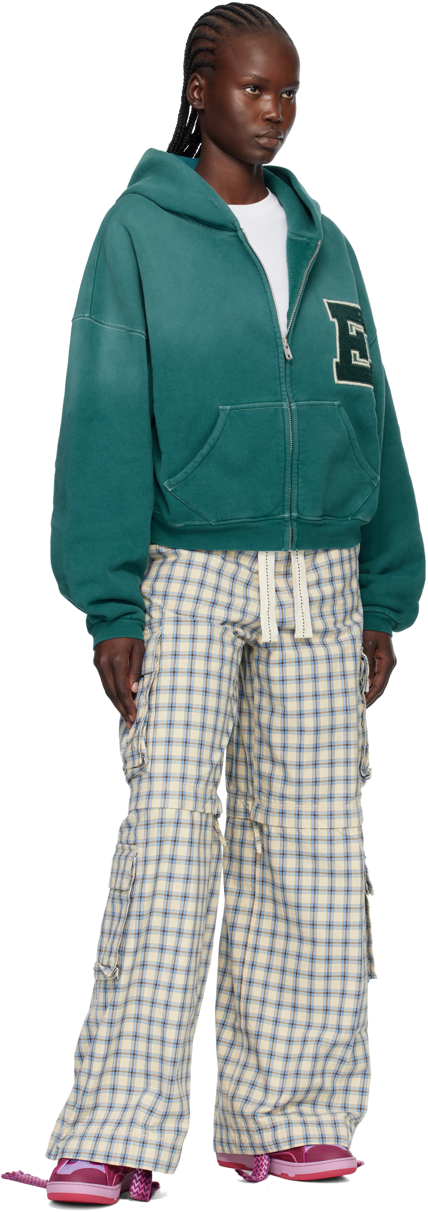 ERL - Pull à capuche de style teddy vert