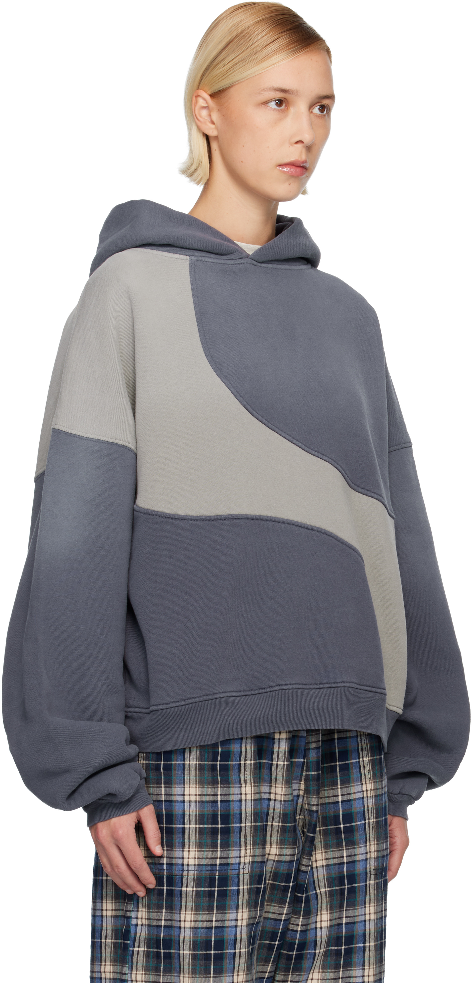 ERL - Pull à capuche gris à passepoils graphiques