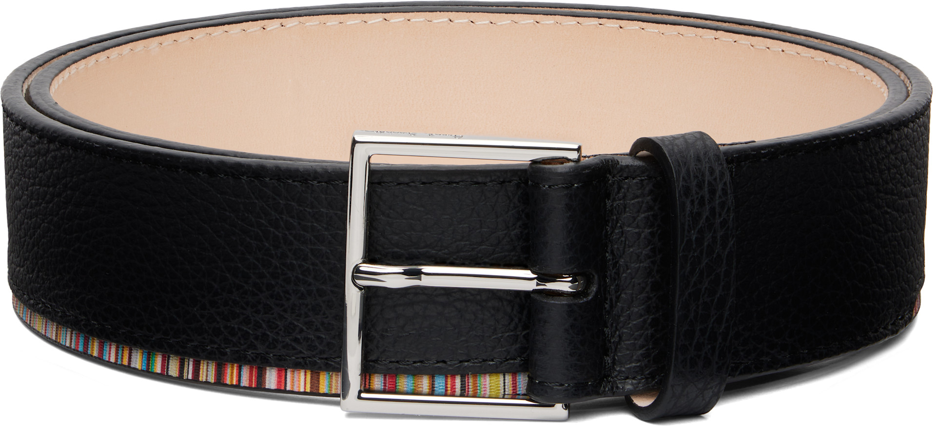Paul Smith - Black 'Signature Stripe' Edge Leather Belt