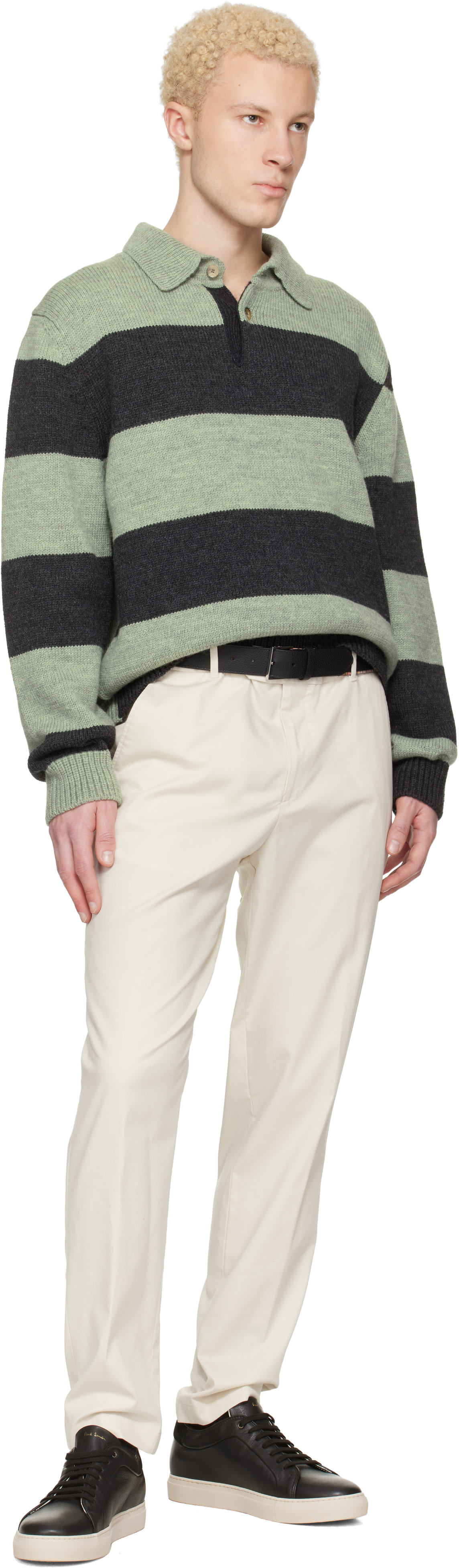 Paul Smith - Black 'Signature Stripe' Edge Leather Belt
