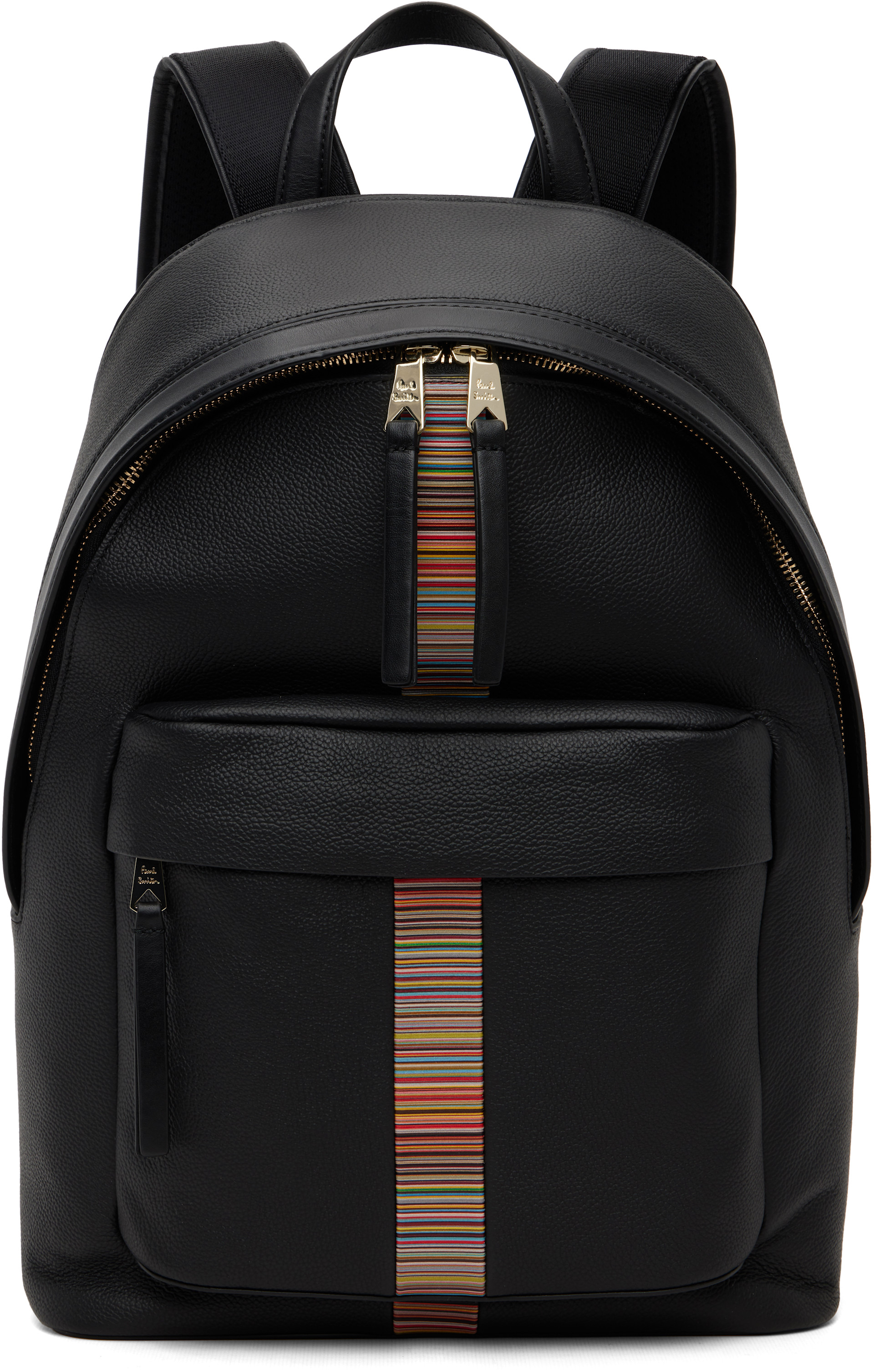 Paul Smith ブラックレザーバックパック Paul Smith: Black Leather 'Signature Stripe' Trim Backpack | SSENSE