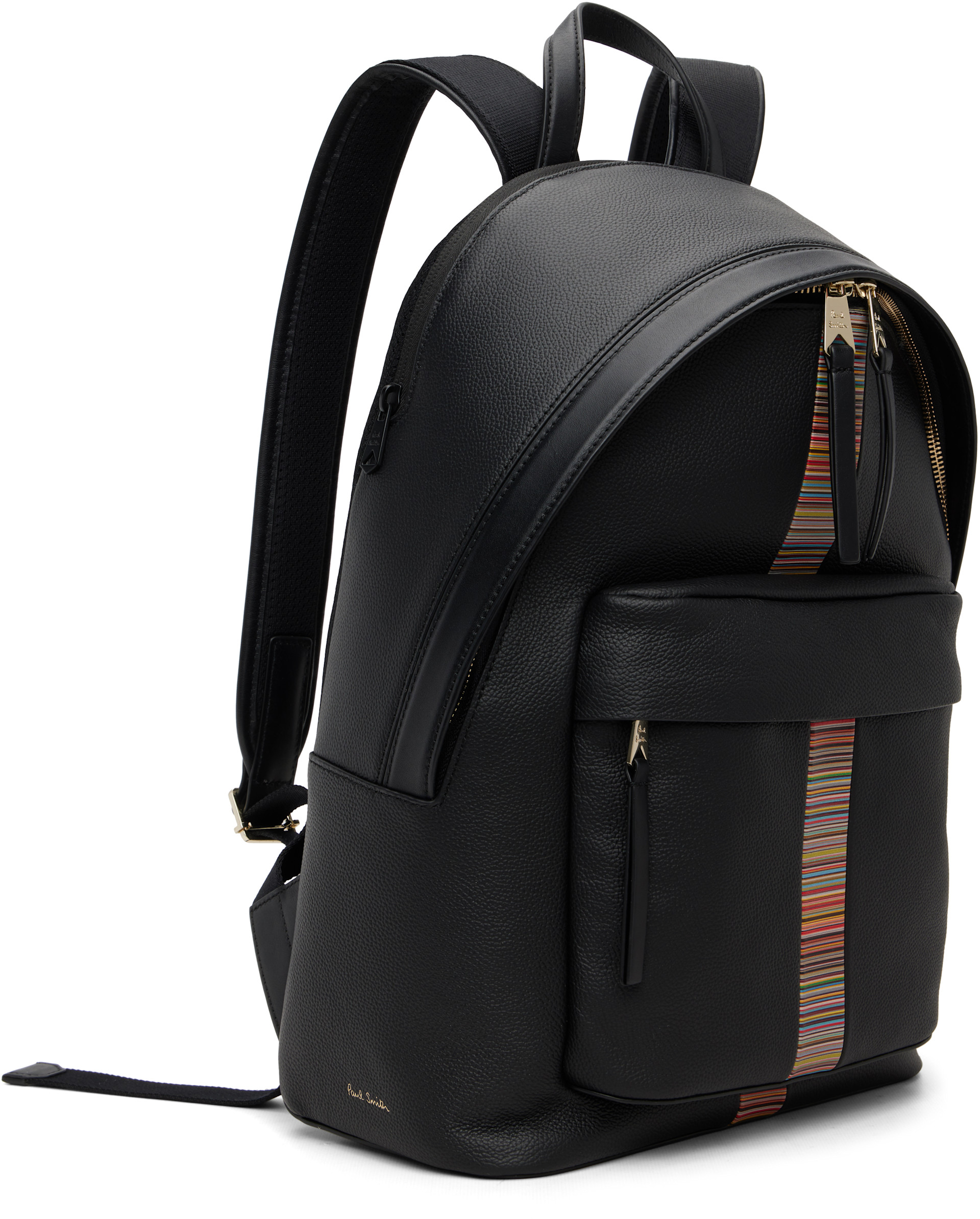 PaulSmith レザーバッグ Paul Smith: ブラック レザー シグネチャー ストライプ トリム バック