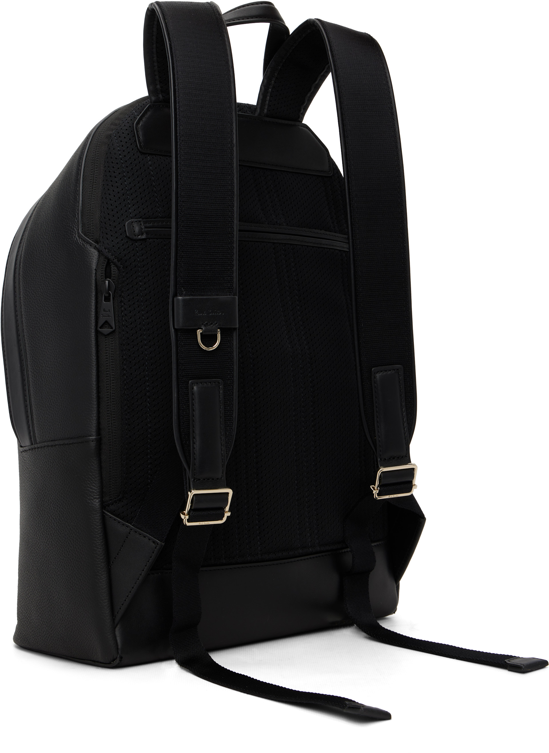 Paul Smith: Black Leather 'Signature Stripe' Trim Backpack | SSENSE