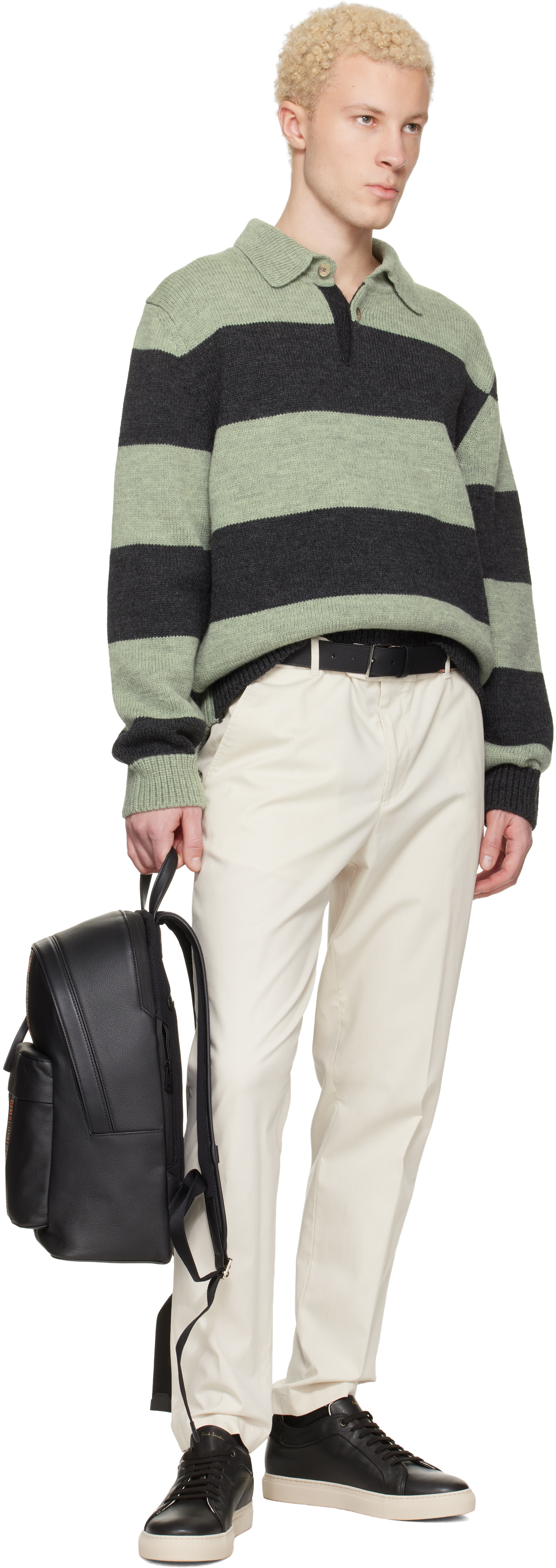 Paul Smith: Black Leather 'Signature Stripe' Trim Backpack | SSENSE