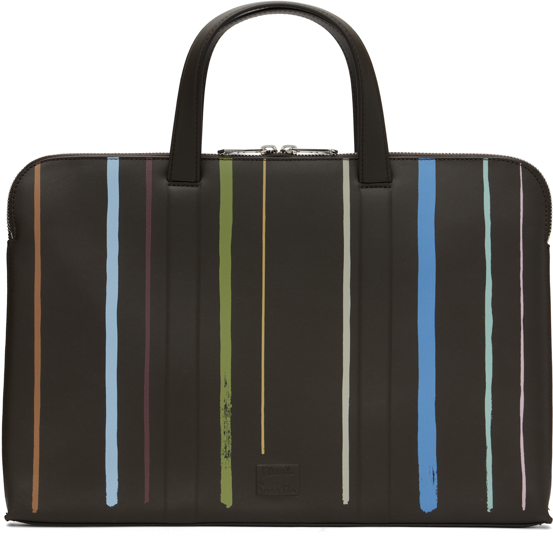 Paul Smith - 브라운 페인트 스트라이프 슬림 가죽 폴리오 브리프케이스