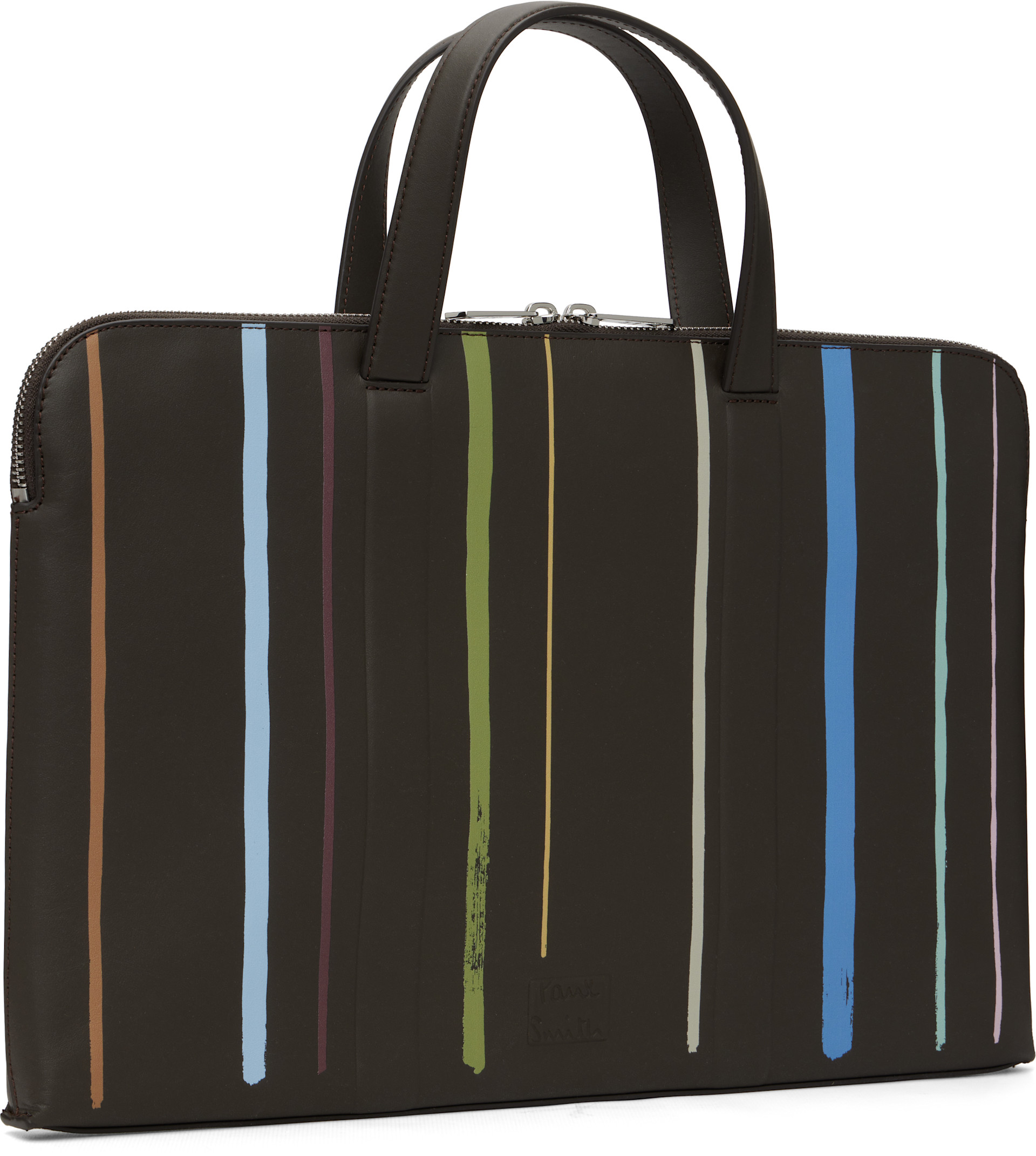 Paul Smith - 브라운 페인트 스트라이프 슬림 가죽 폴리오 브리프케이스