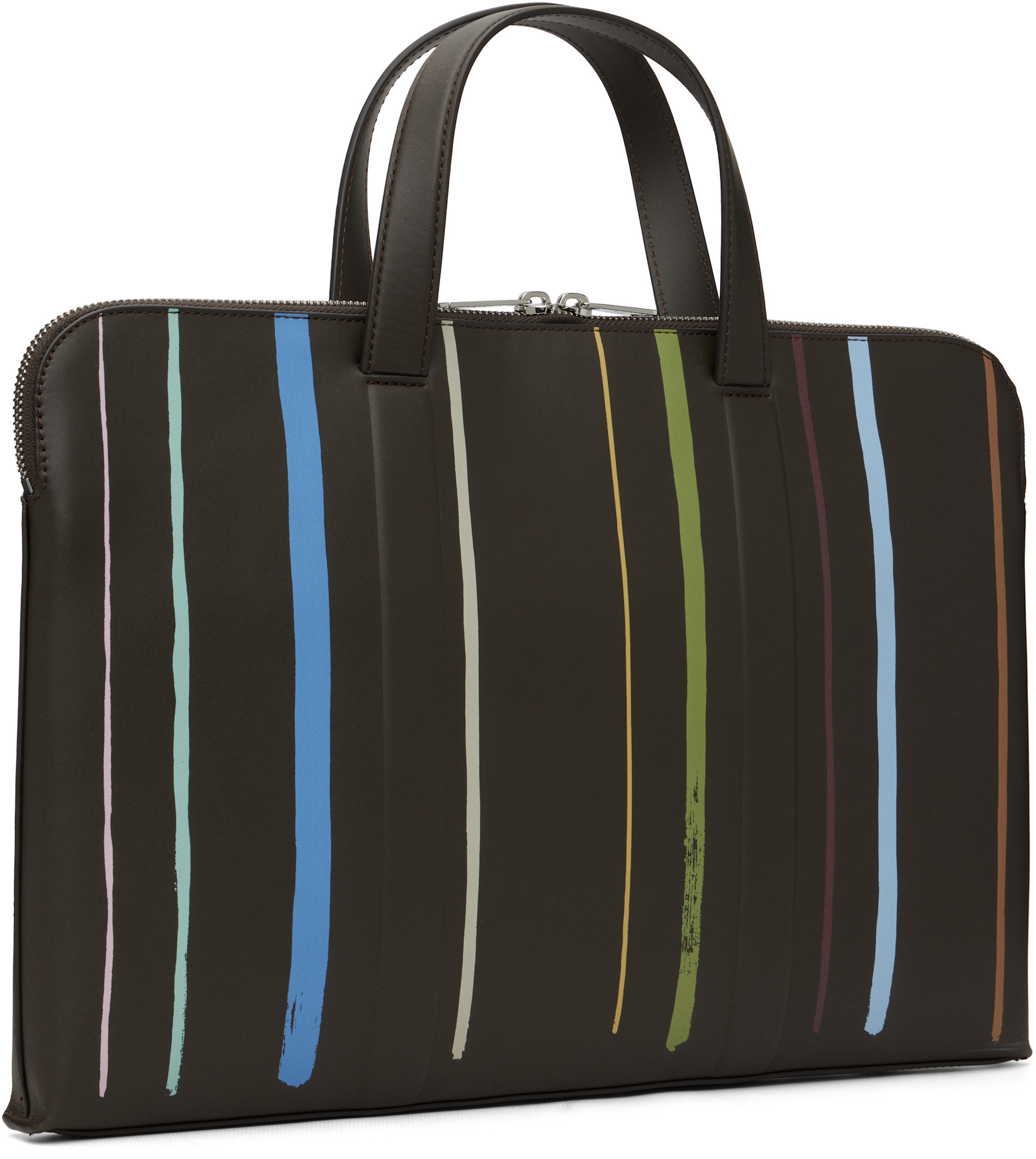 Paul Smith - 브라운 페인트 스트라이프 슬림 가죽 폴리오 브리프케이스