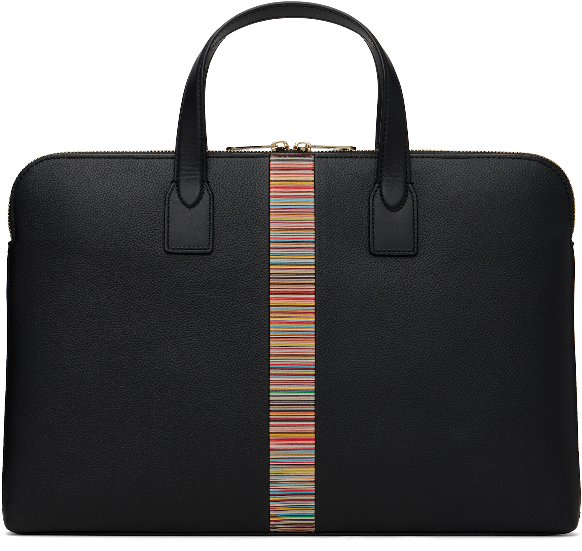 Paul Smith: ブラック 'Signature Stripe' Slim Folio ブリーフケース Paul Smith: ブラック 'Signature Stripe' Slim Folio ブリーフケース