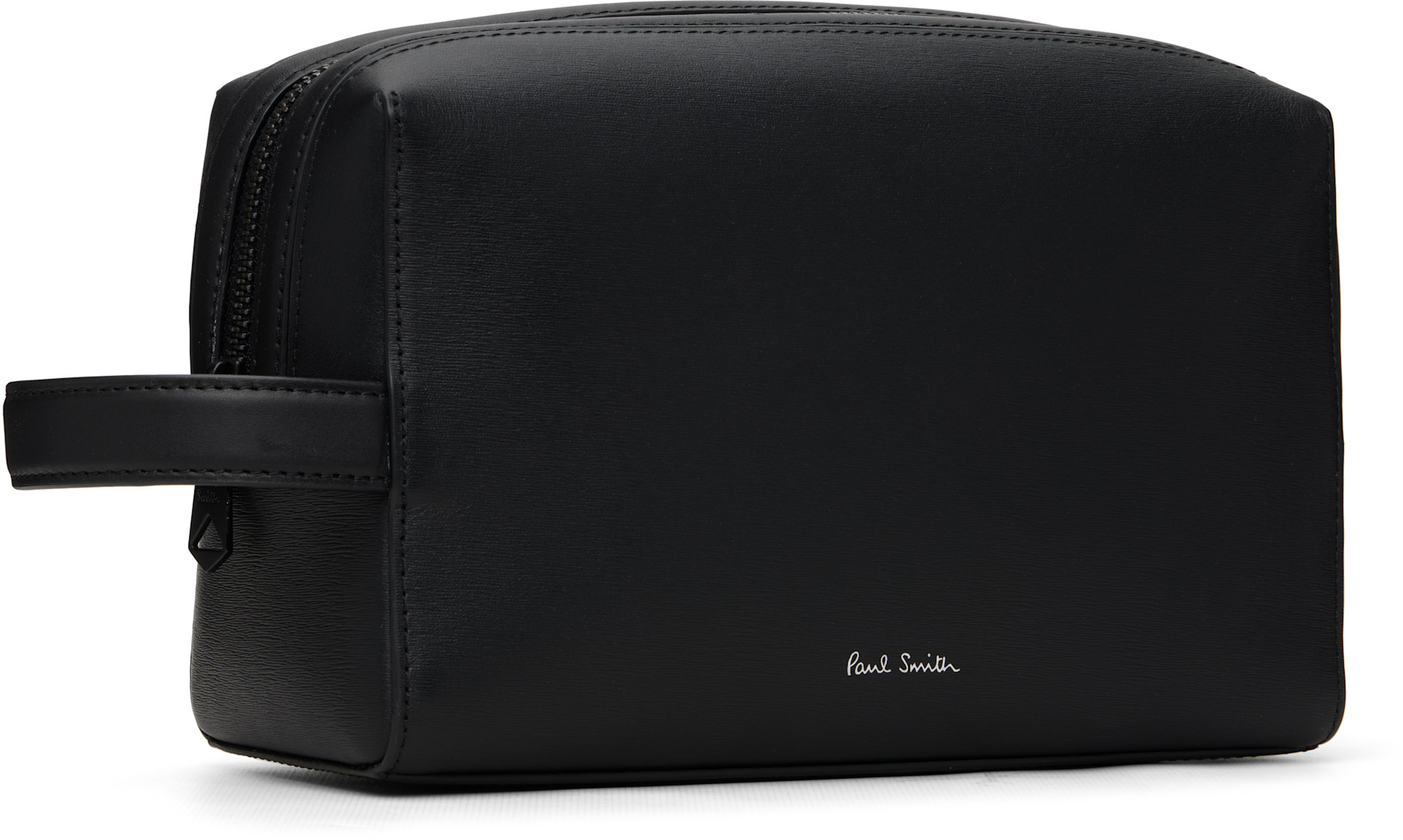 Paul Smith ブラックレザーポーチ Paul Smith: ブラック Straw-Grain Embossed Leather ウォッシュポーチ