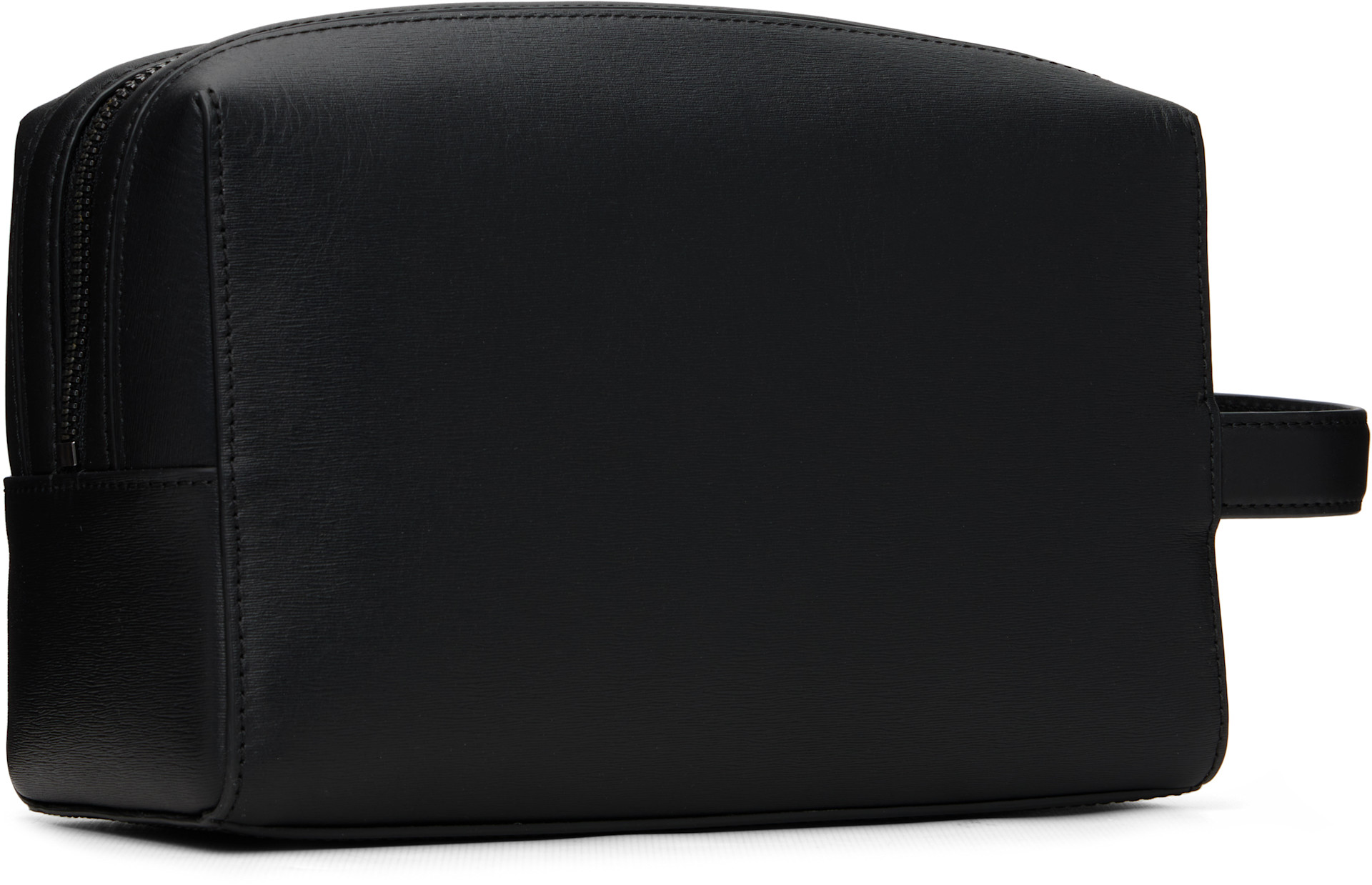 Paul Smith ブラックレザーポーチ Paul Smith: Black Straw-Grain Embossed Leather Wash Pouch | SSENSE