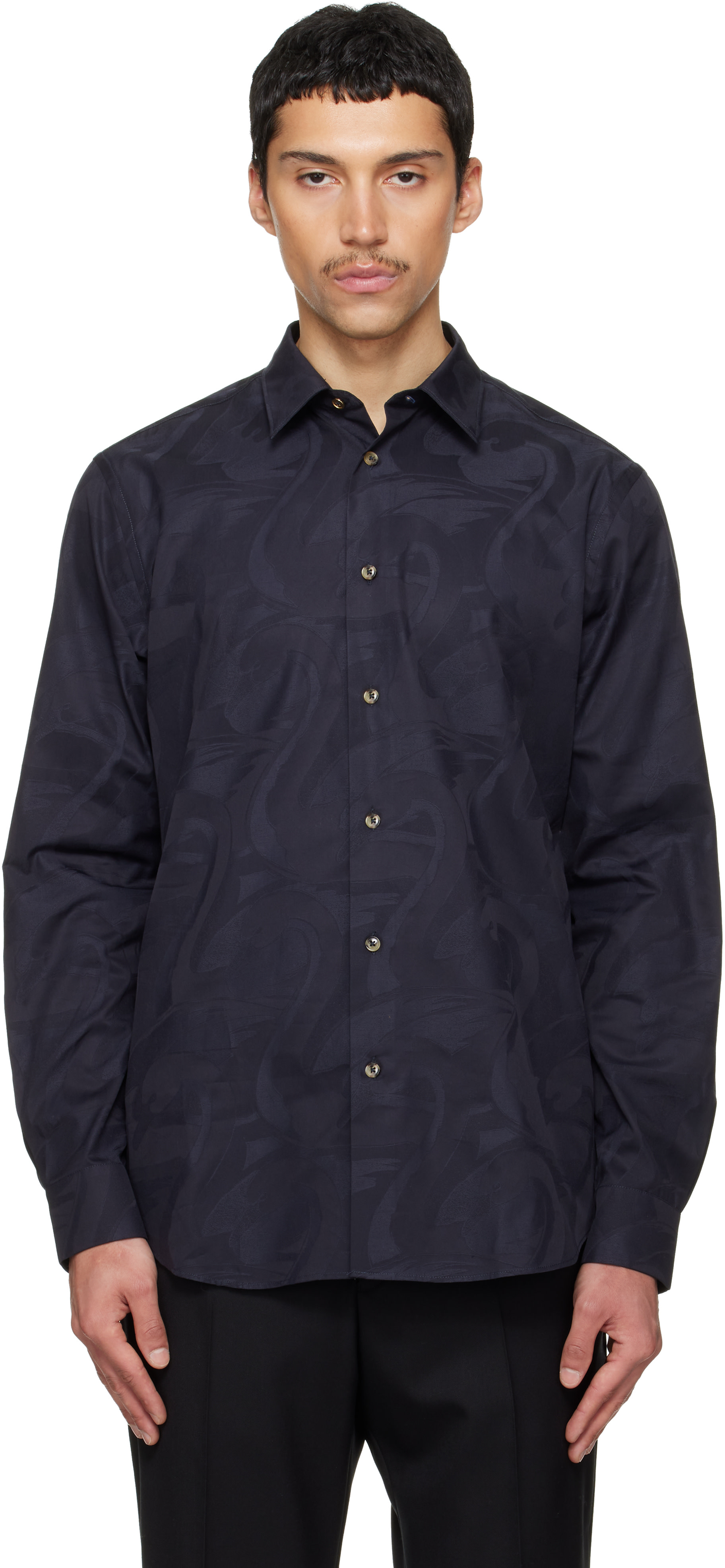 Paul Smith BLACK ユニオンジャックシャツ Paul Smith: ブラック 'Swan' ジャカード コットン シャツ | SSENSE 日本