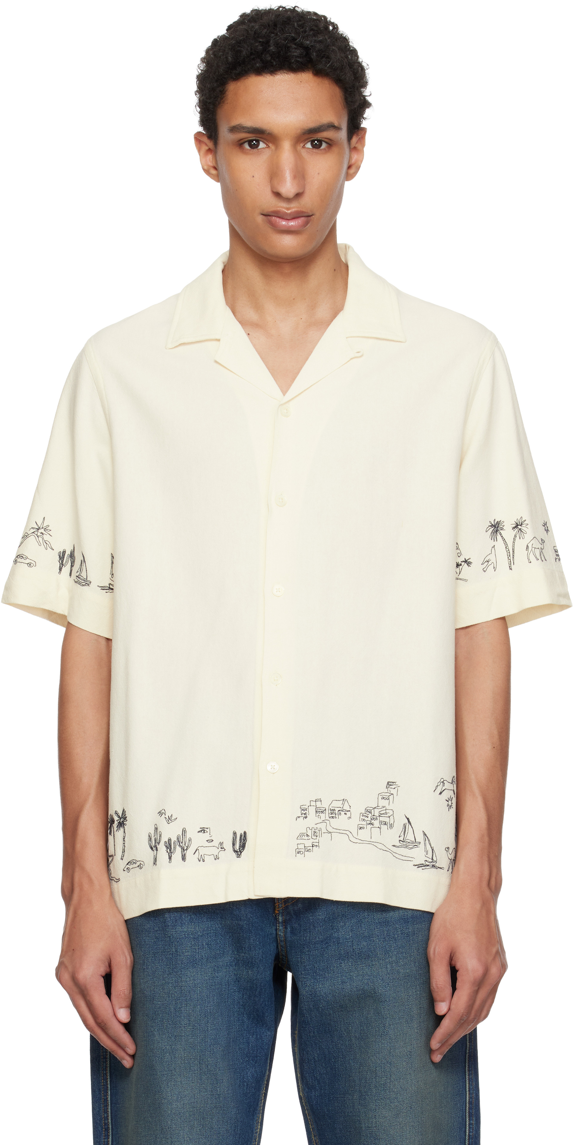 Paul Smith: Off-White Viscose-Linen Embroidered Shirt | SSENSE New