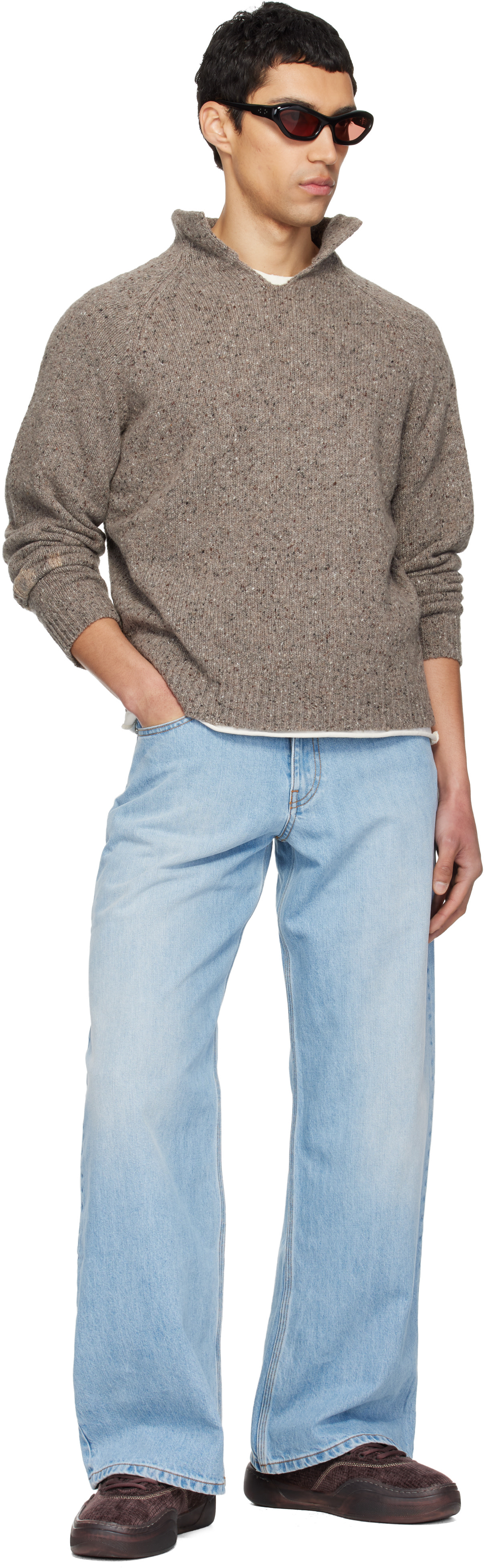 ERL - Pull taupe à fente