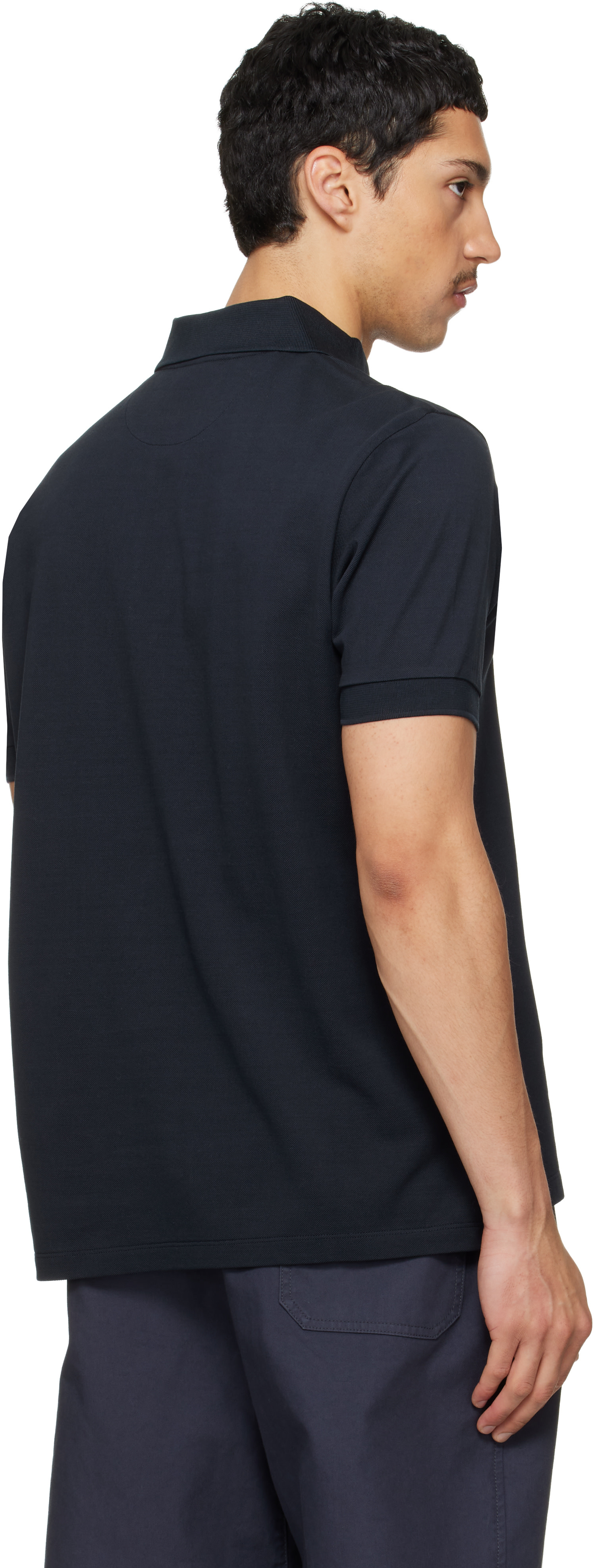 Paul Smith - Navy Cotton 'Artist Stripe' Placket Polo