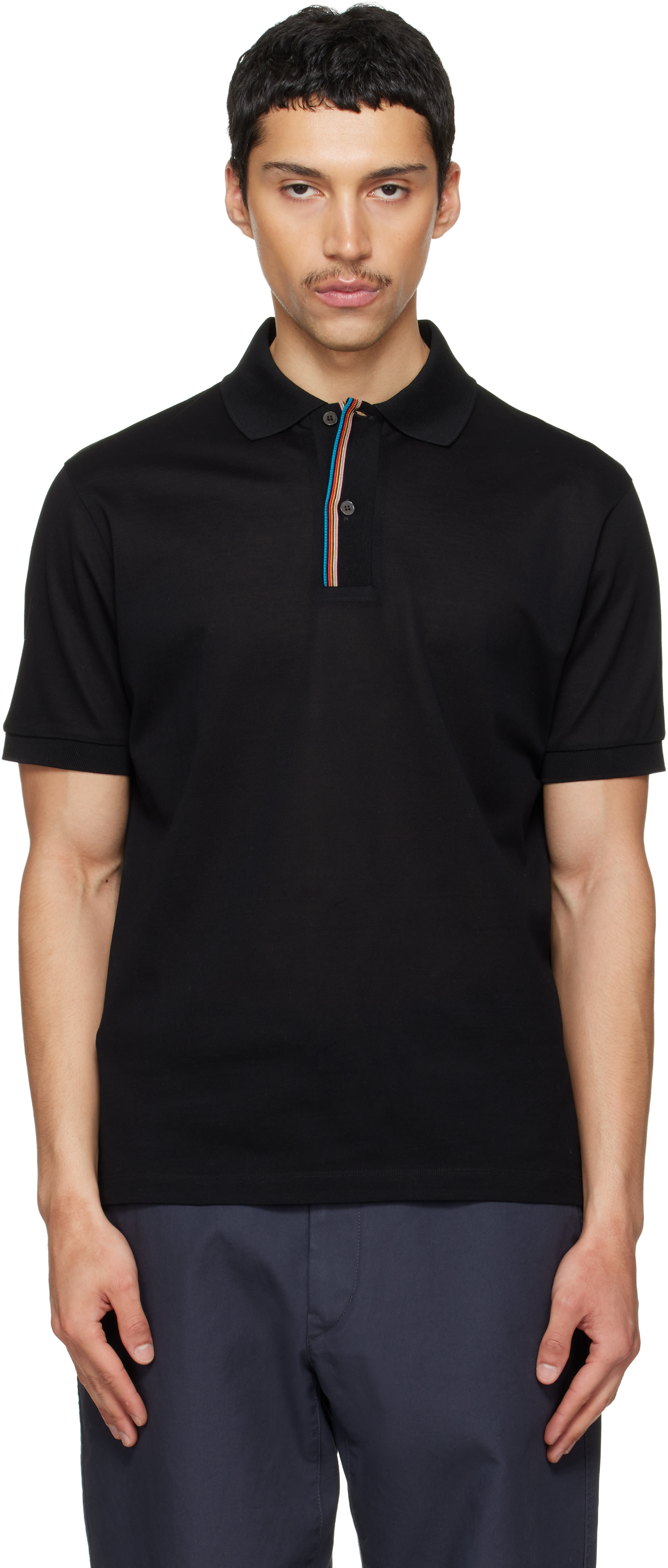 Paul Smith: ブラック 'Signature Stripe' トリム ポロシャツ | SSENSE