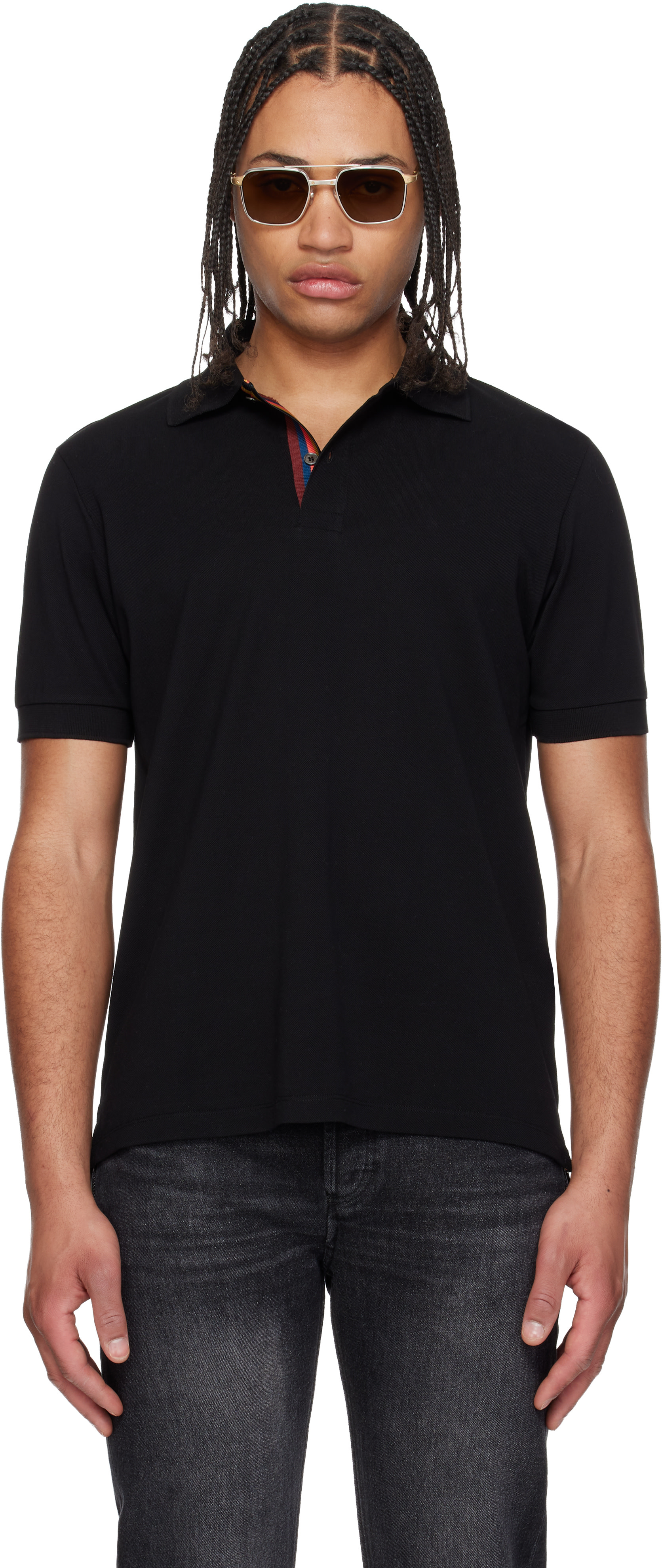 Paul Smith - Black Cotton 'Artist Stripe' Placket Polo Shirt