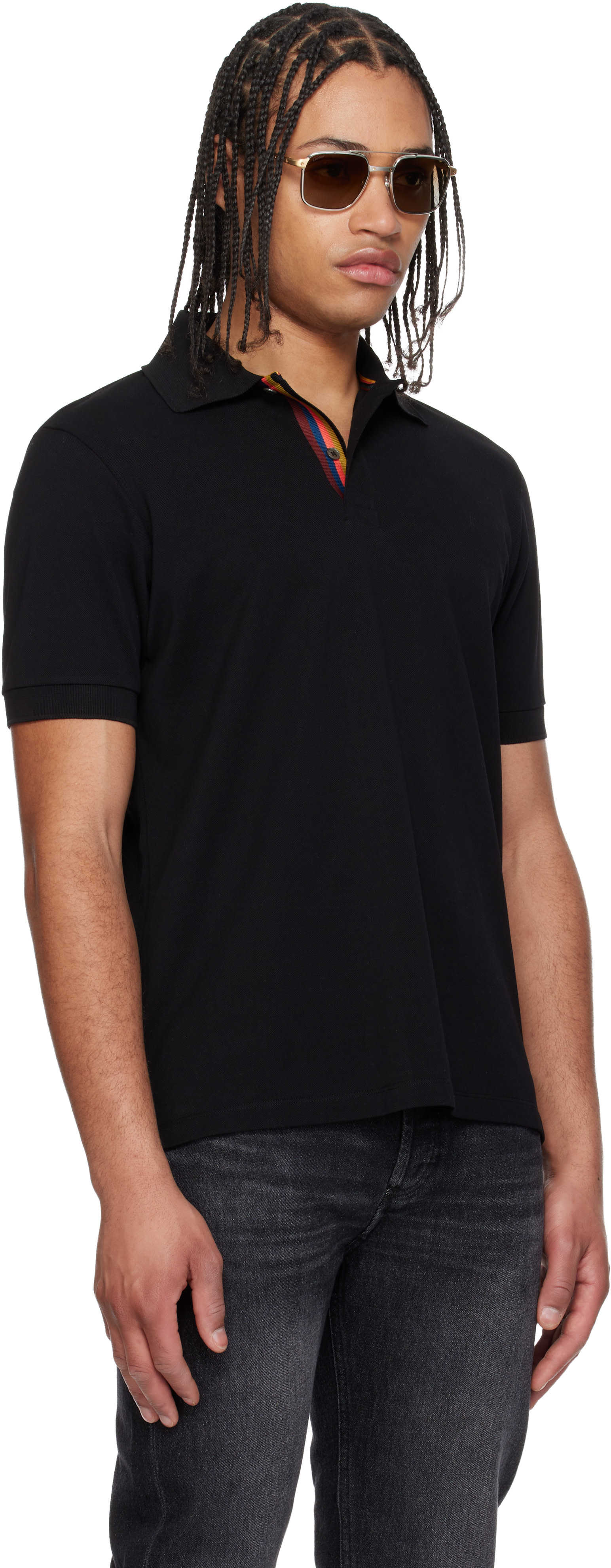 Paul Smith - Black Cotton 'Artist Stripe' Placket Polo Shirt