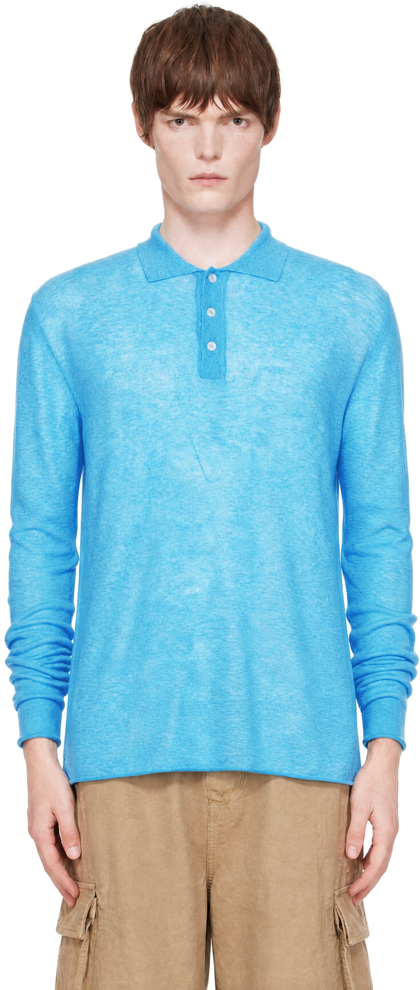 ERL - Blue Overdyed Heather Knit Polo