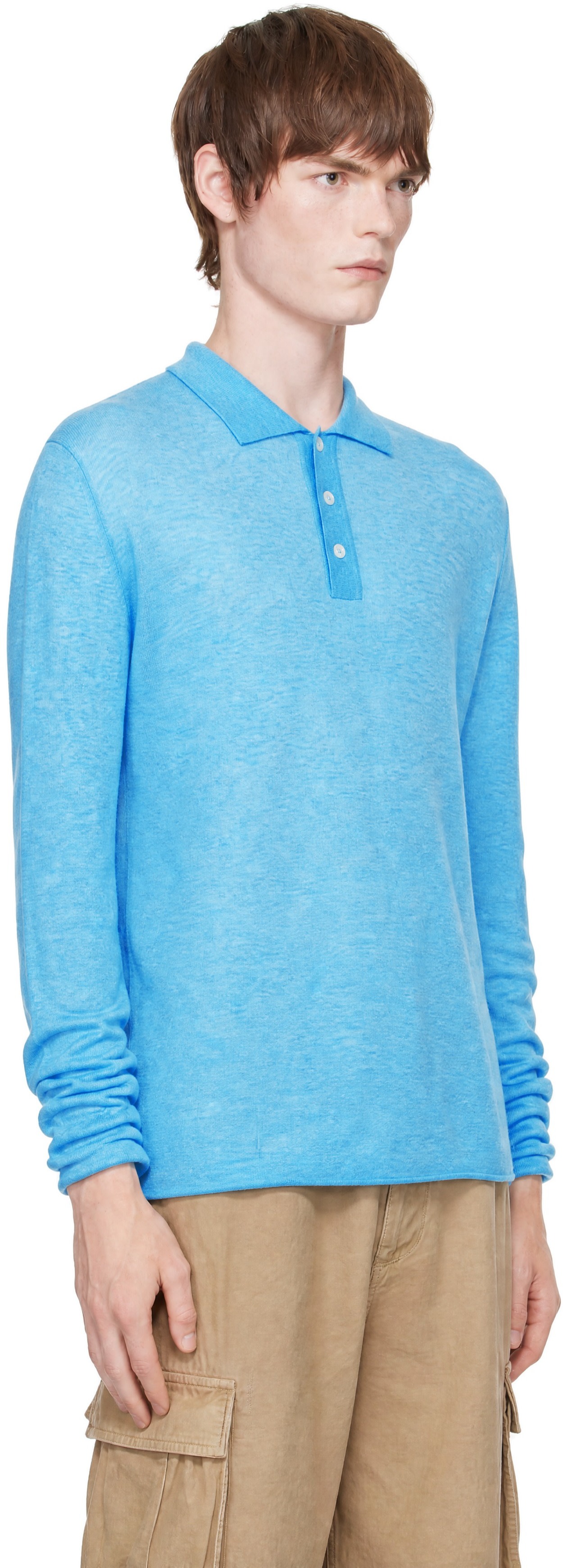 ERL - Blue Overdyed Heather Knit Polo