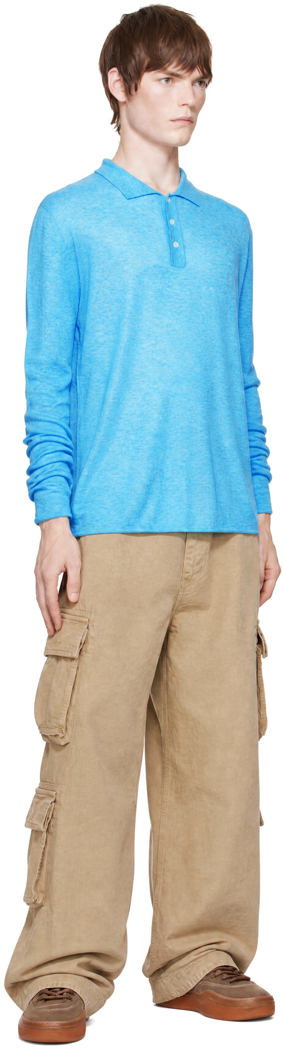 ERL - Blue Overdyed Heather Knit Polo