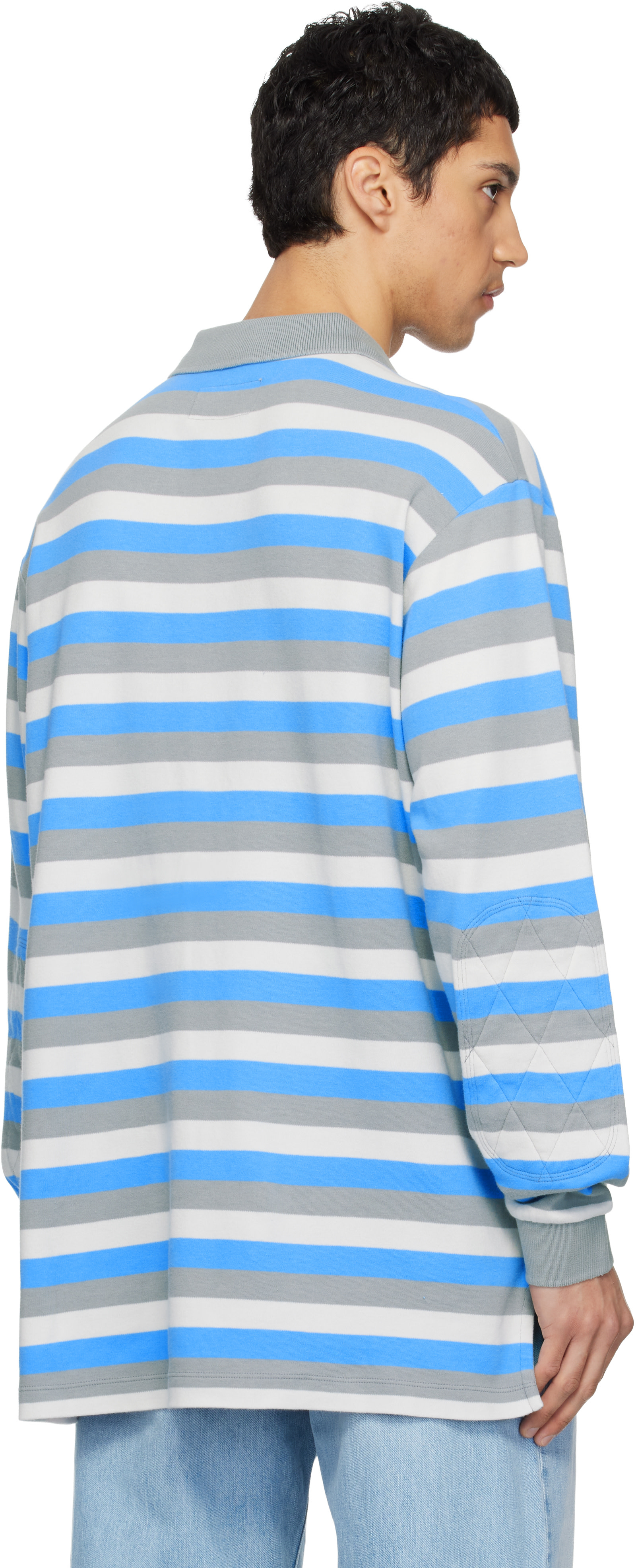 ERL: Gray & Blue Striped Long Sleeve Polo | SSENSE