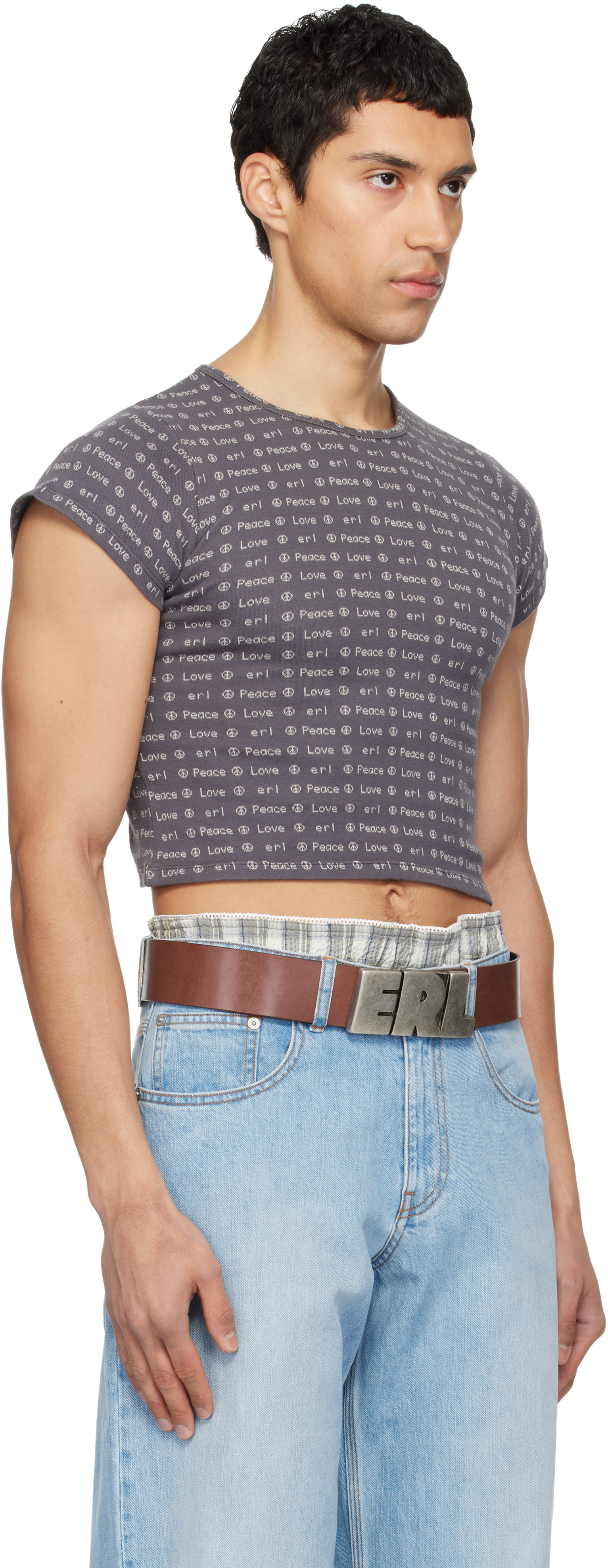 ERL - Micro t-shirt gris à imprimés