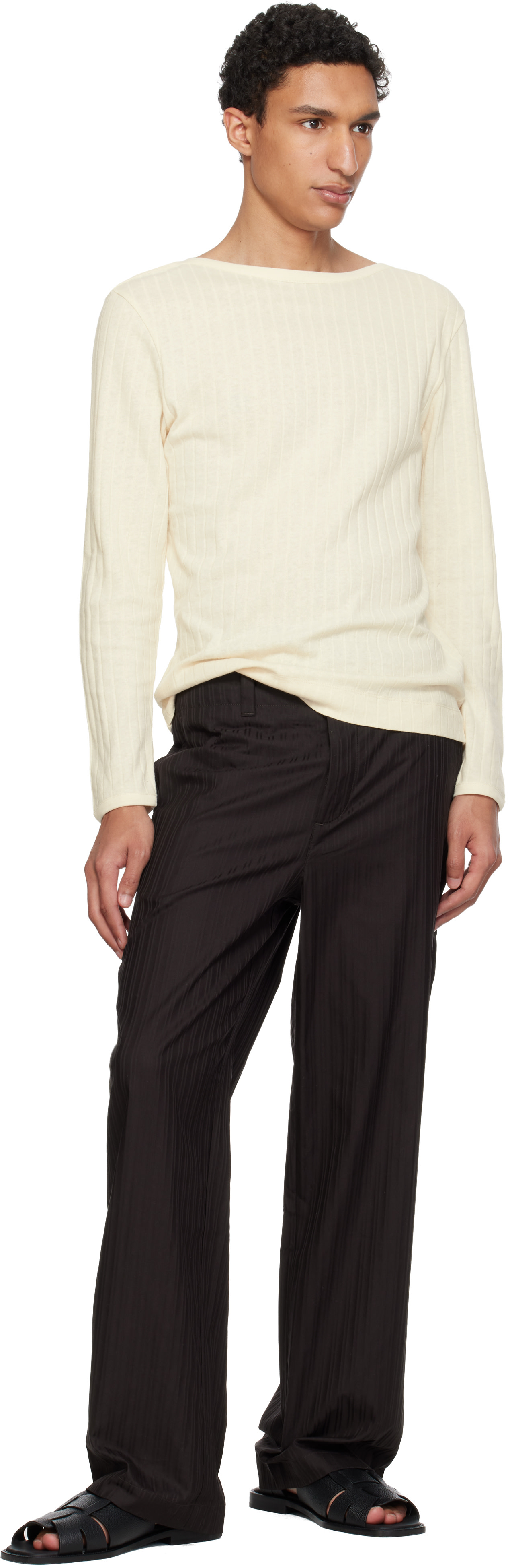 Paul Smith: Beige Cotton-Linen Boat Neck Long-Sleeve T-shirt | SSENSE