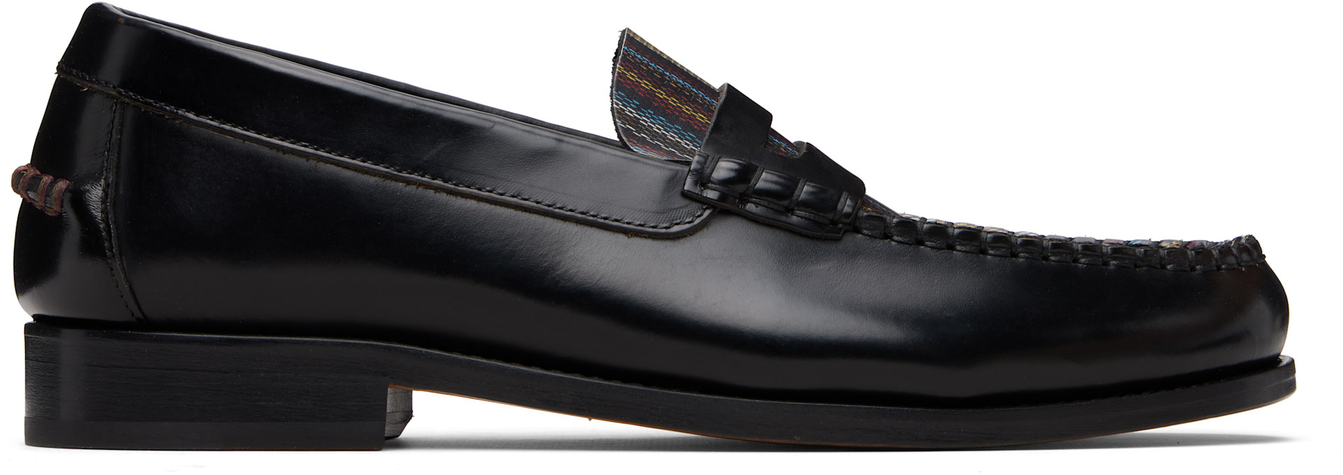 Paul Smith ブラック ローファー 10 Paul Smith: ブラック 'Signature Stripe' Leather 'Lido' ローファー