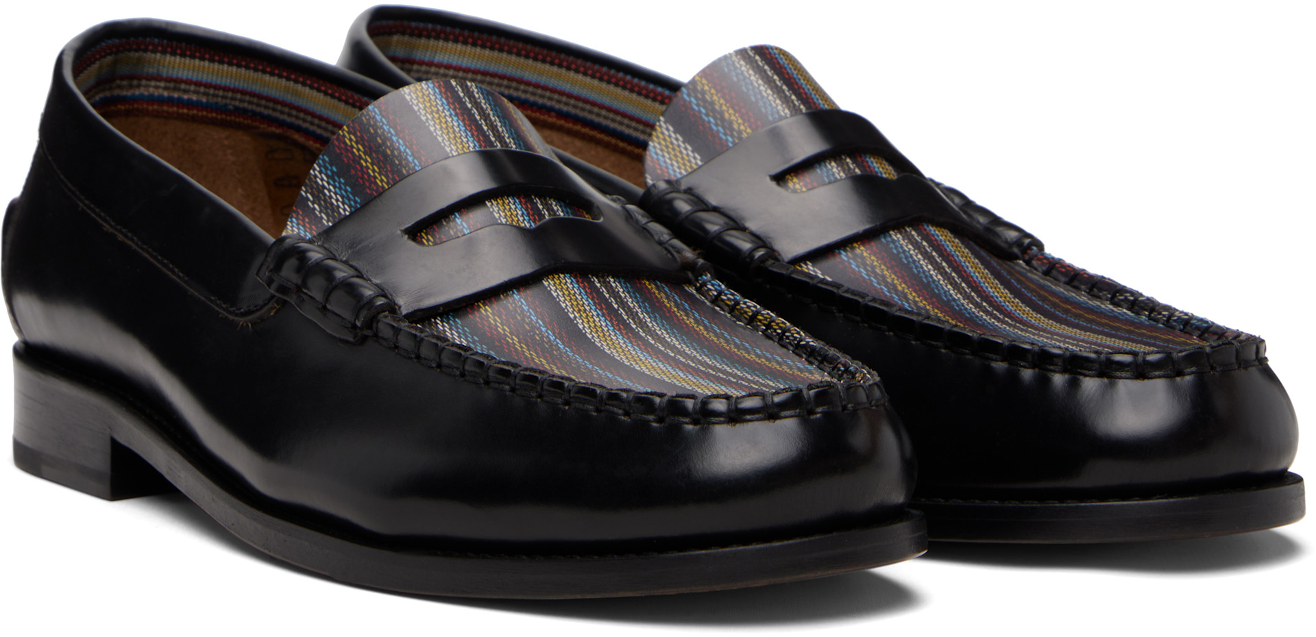 Paul Smith: ブラック 'Signature Stripe' Leather 'Lido' ローファー