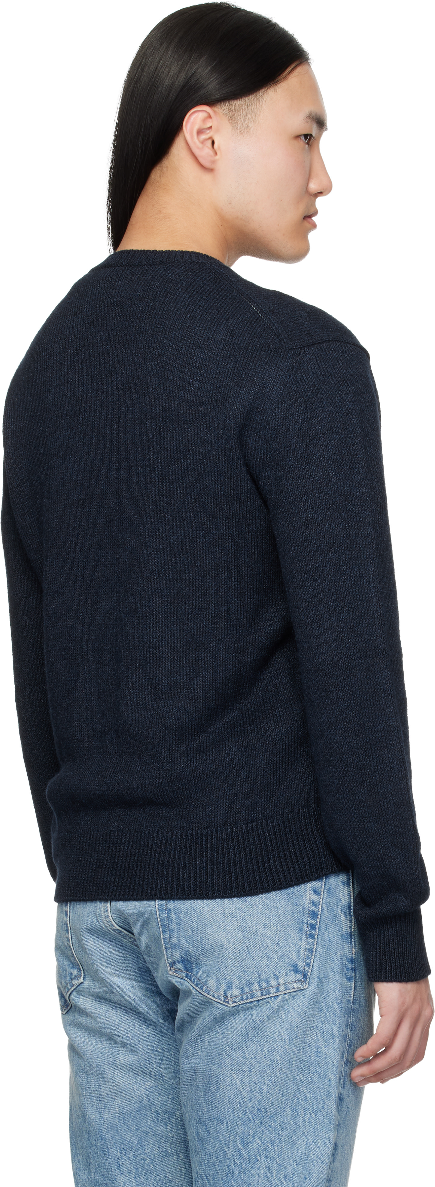 Ralph Lauren Purple Label: Navy 'Polo Bear' Silk-Linen Sweater