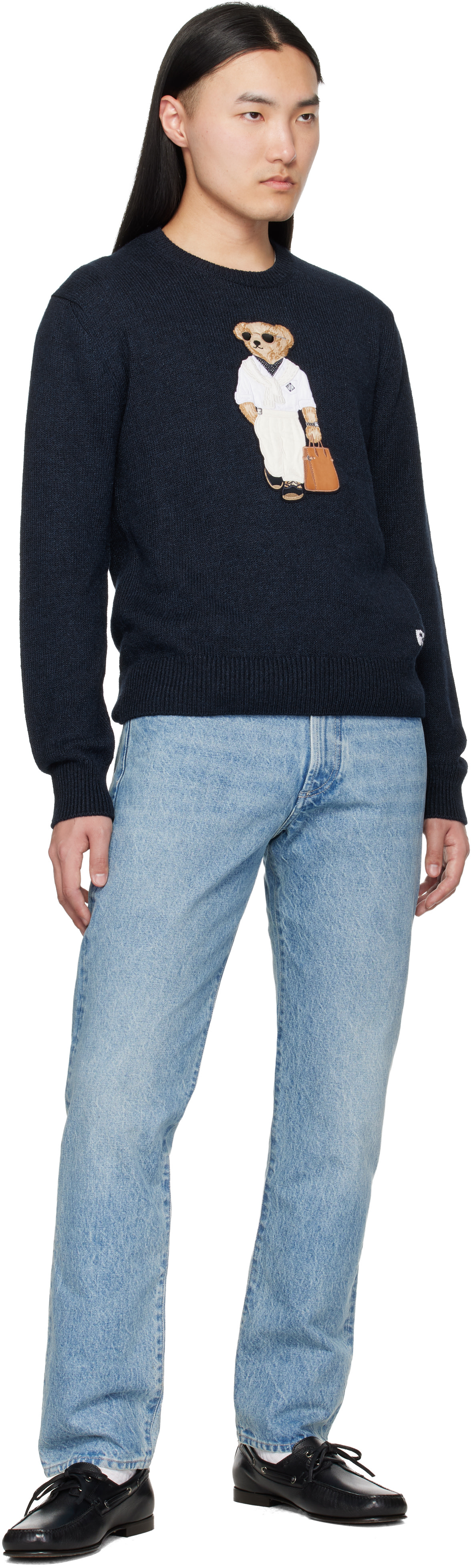 Ralph Lauren Purple Label: ネイビー 'Polo Bear' シルク リネン Ralph Lauren Purple Label: ネイビー 'Polo Bear' シルク リネン