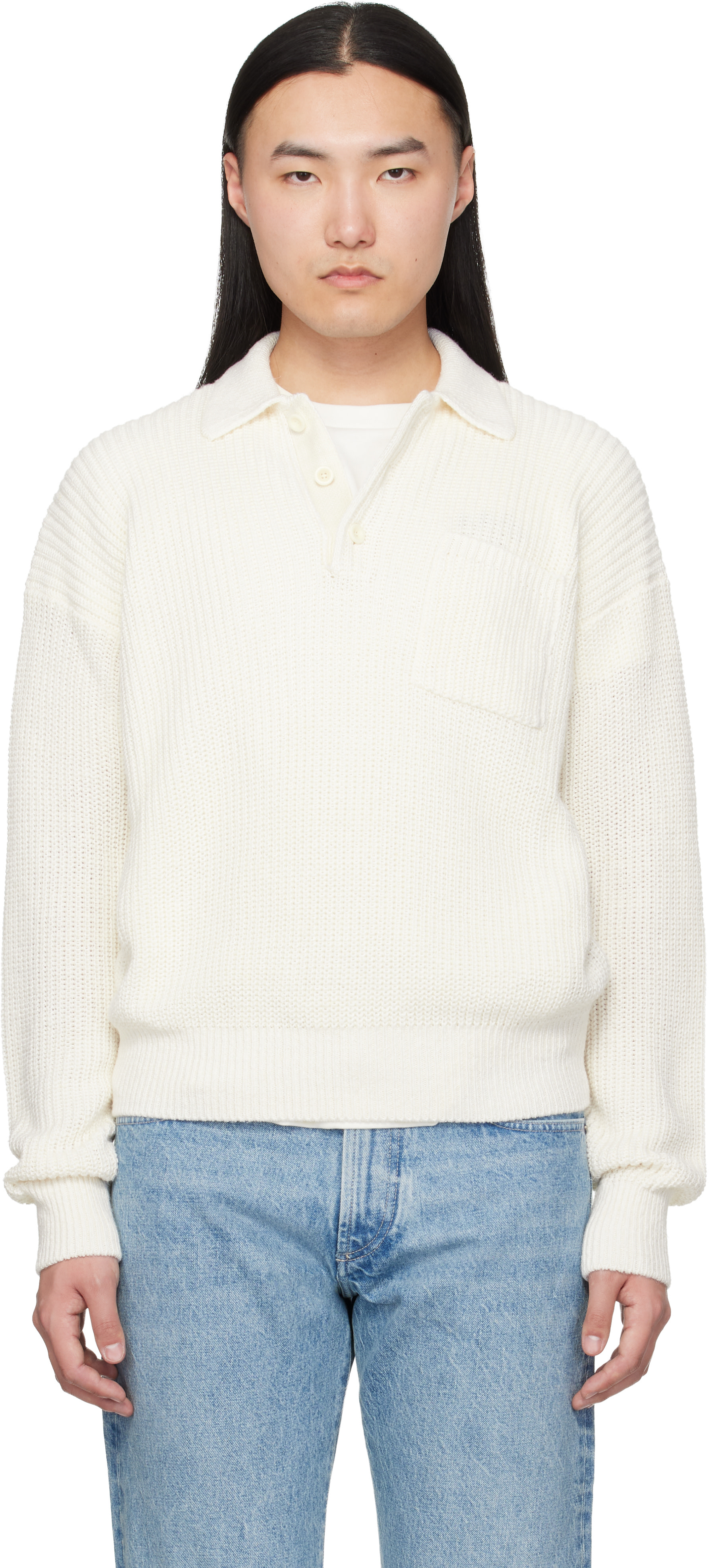 Ralph Lauren Purple Label: White Silk Linen Polo Sweater | SSENSE