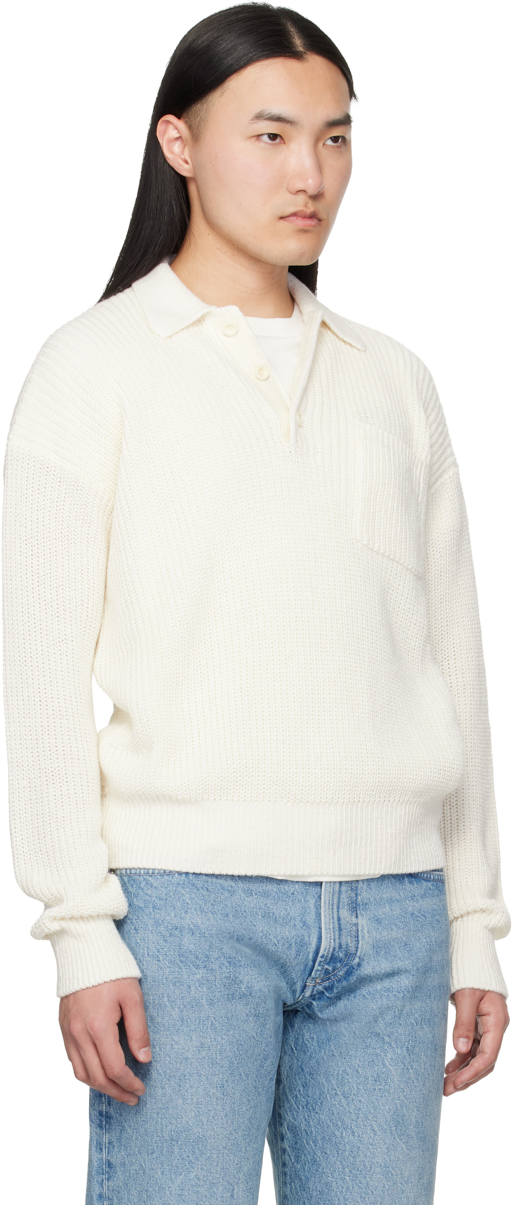 Ralph Lauren Purple Label: ホワイト シルクリネン ポロセーター
