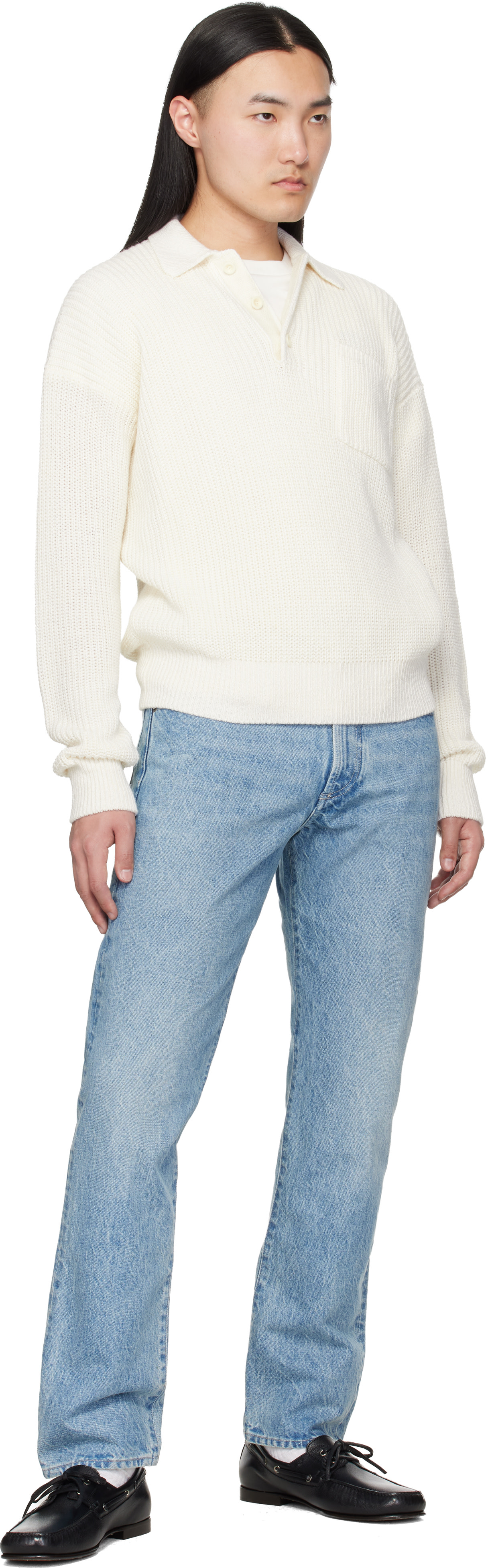 Ralph Lauren Purple Label: ホワイト シルクリネン ポロセーター