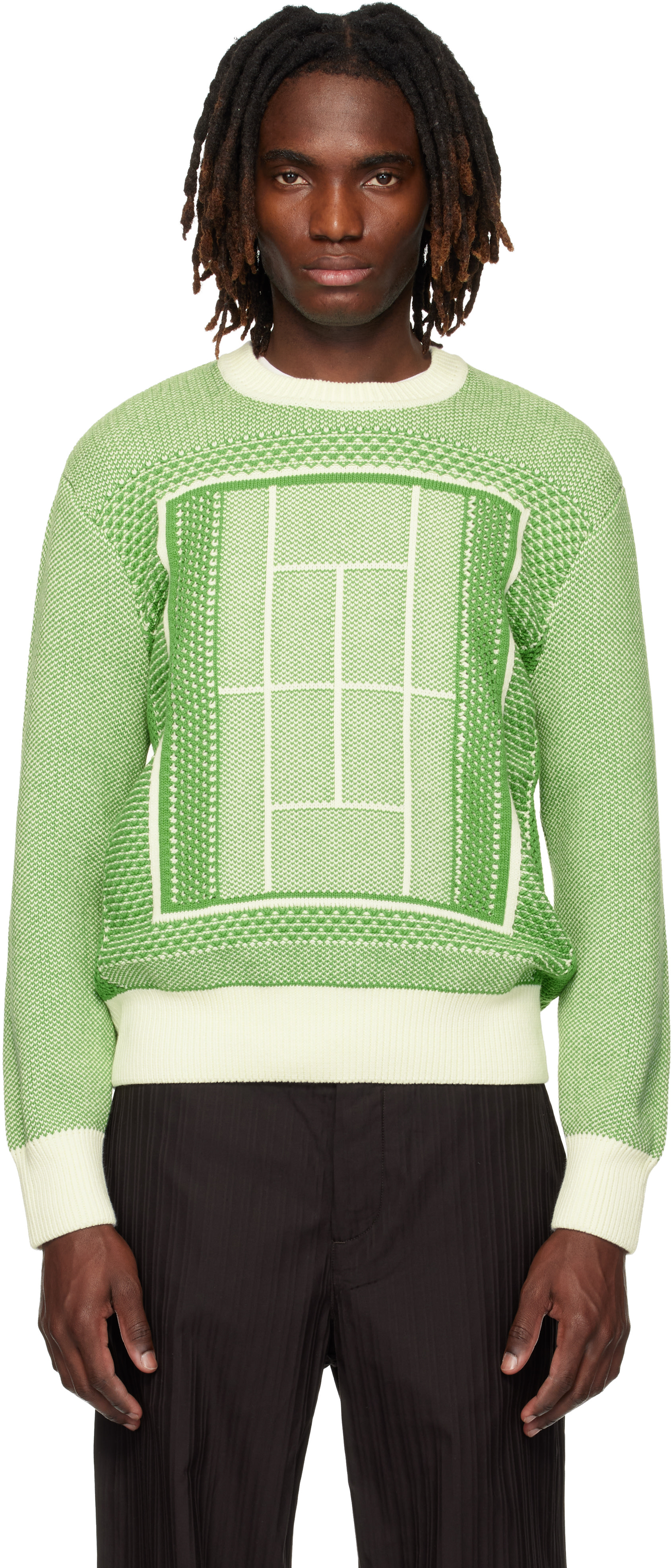 Lacoste: Green Tennis Court Graphic Jacquard Sweater | SSENSE Canada Lacoste: Green Tennis Court Graphic Jacquard Sweater | SSENSE Canada