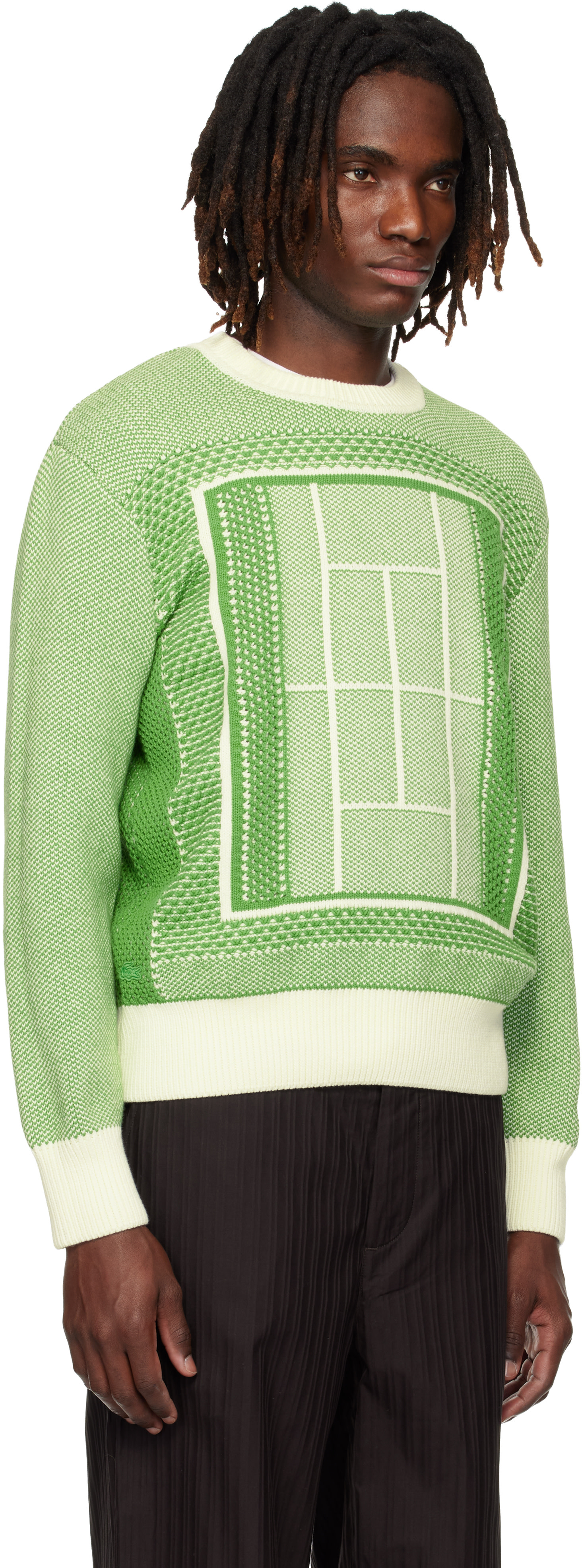 Lacoste: Green Tennis Court Graphic Jacquard Sweater | SSENSE Canada Lacoste: Green Tennis Court Graphic Jacquard Sweater | SSENSE Canada
