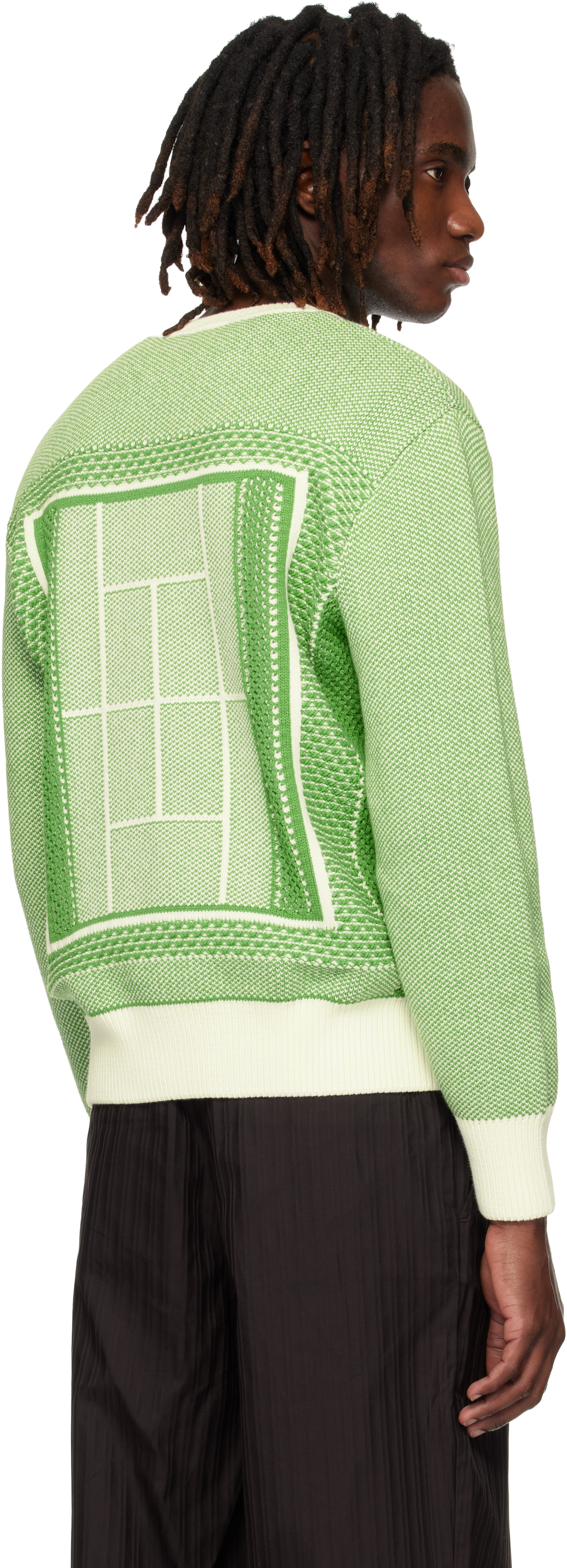 Lacoste: Green Tennis Court Graphic Jacquard Sweater | SSENSE