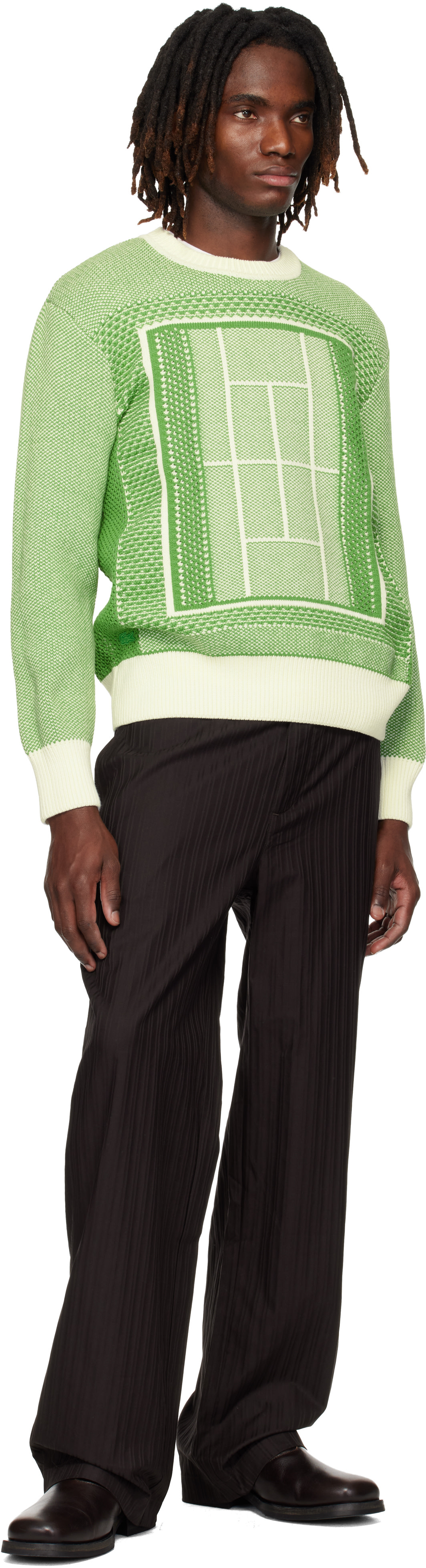 Lacoste: Green Tennis Court Graphic Jacquard Sweater | SSENSE Denmark