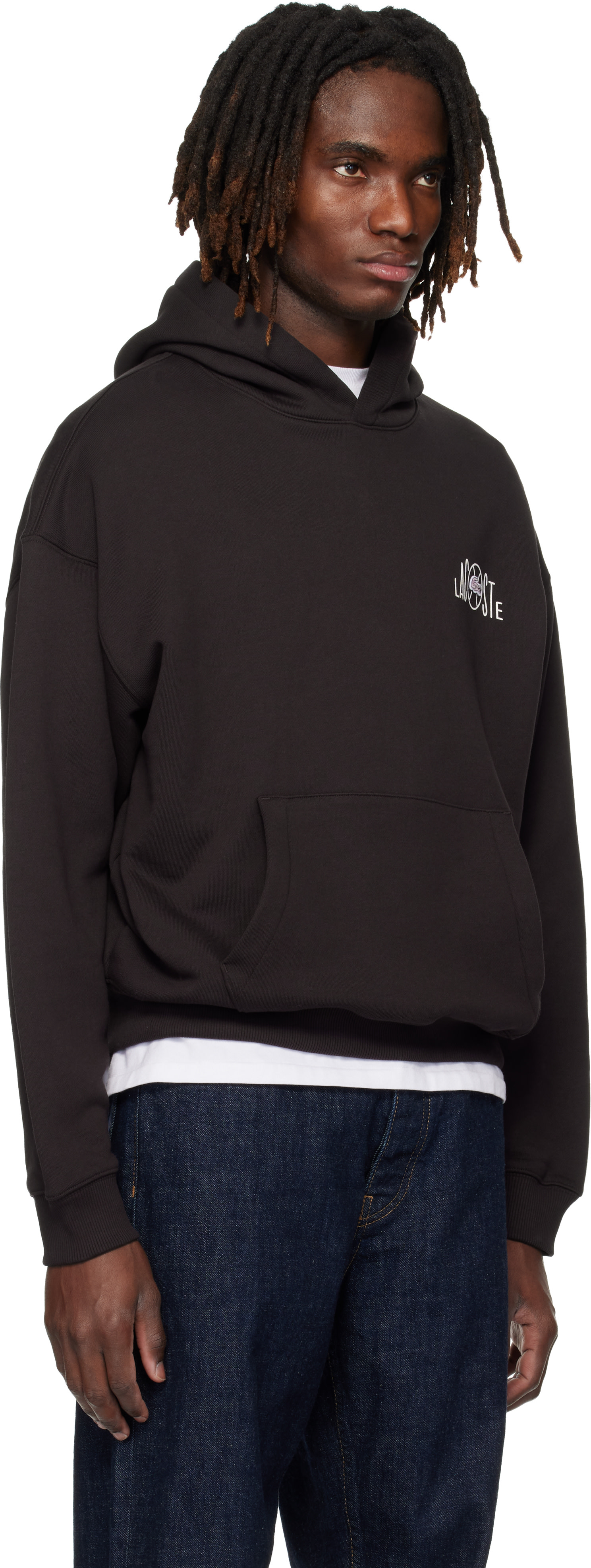 Lacoste - Pull à capuche brun en molleton à image imprimée