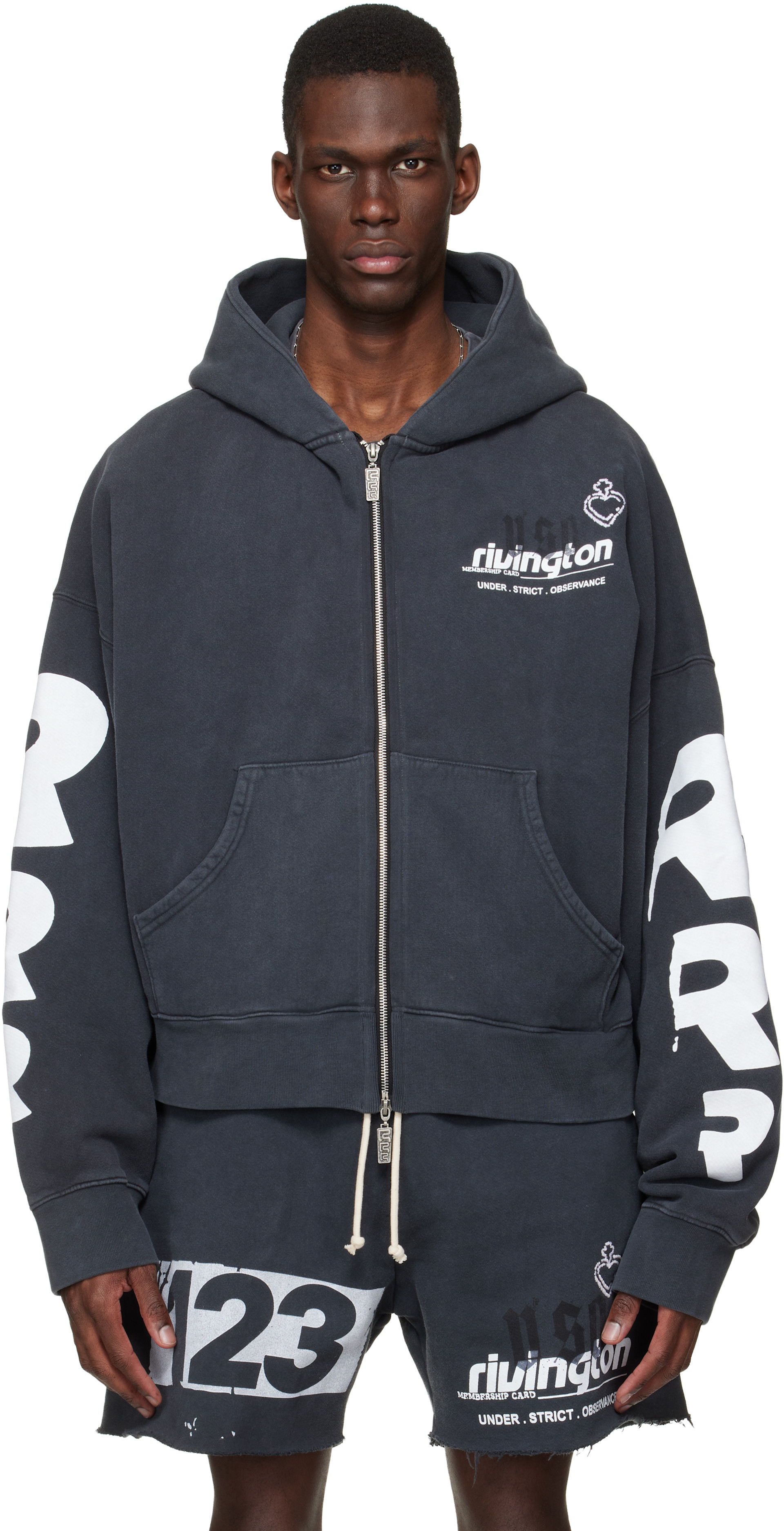 Rivington Roi Rebis: Black Membership USO Zip Hoodie | SSENSE