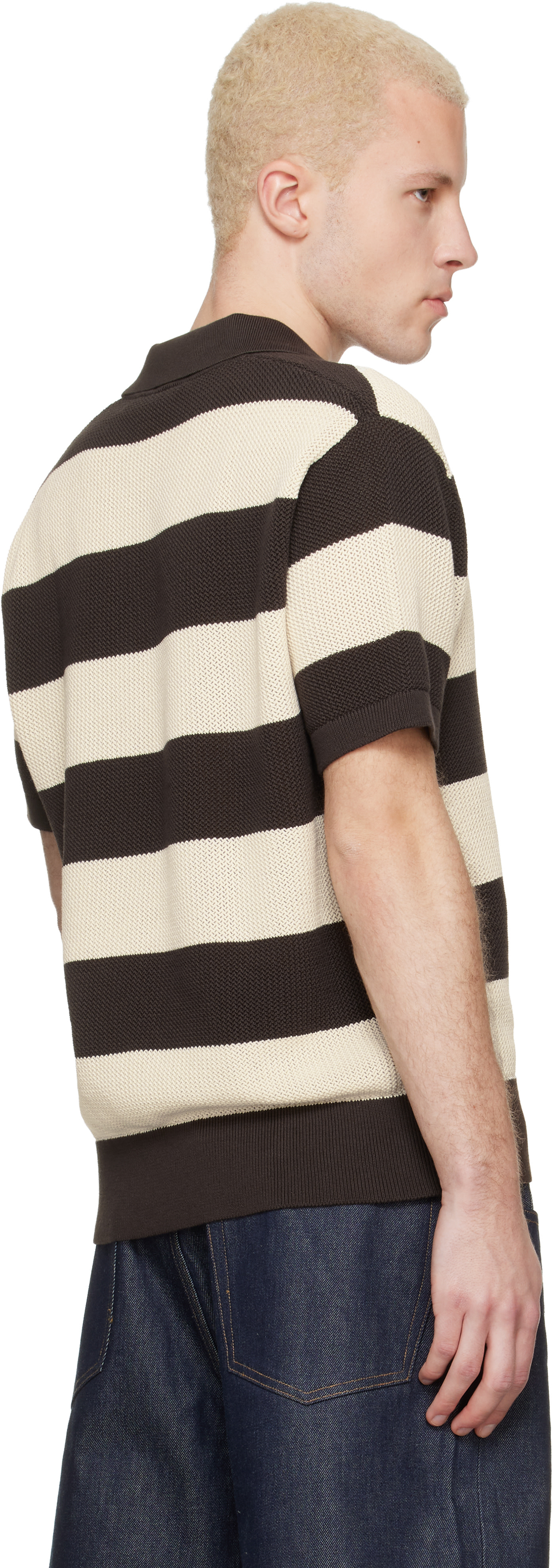 Lacoste - Polo brun et blanc cassé à rayures