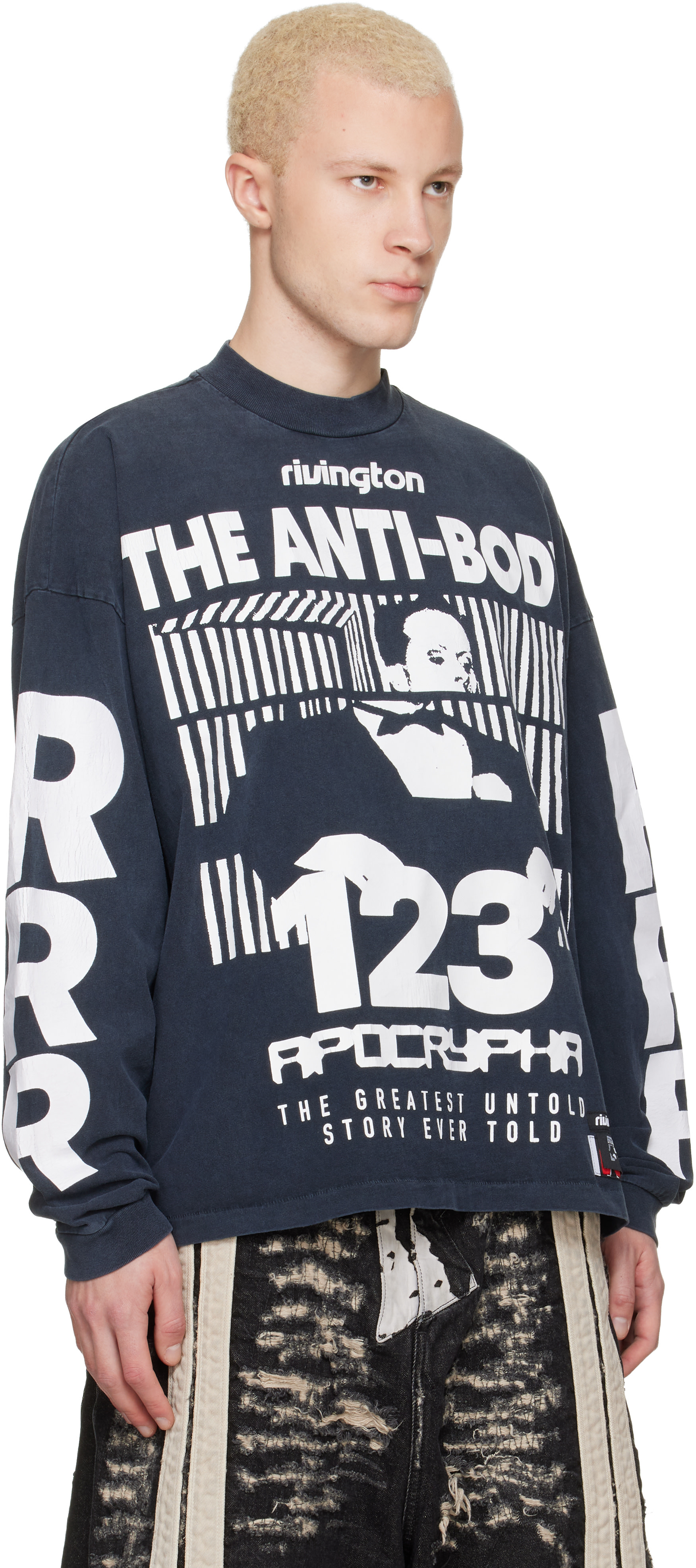 RRR123 RIVINGTON roi Rebis ブラック長袖カットソー Rivington Roi Rebis: Black 'The Anti-Body' Vintage Long Sleeve T