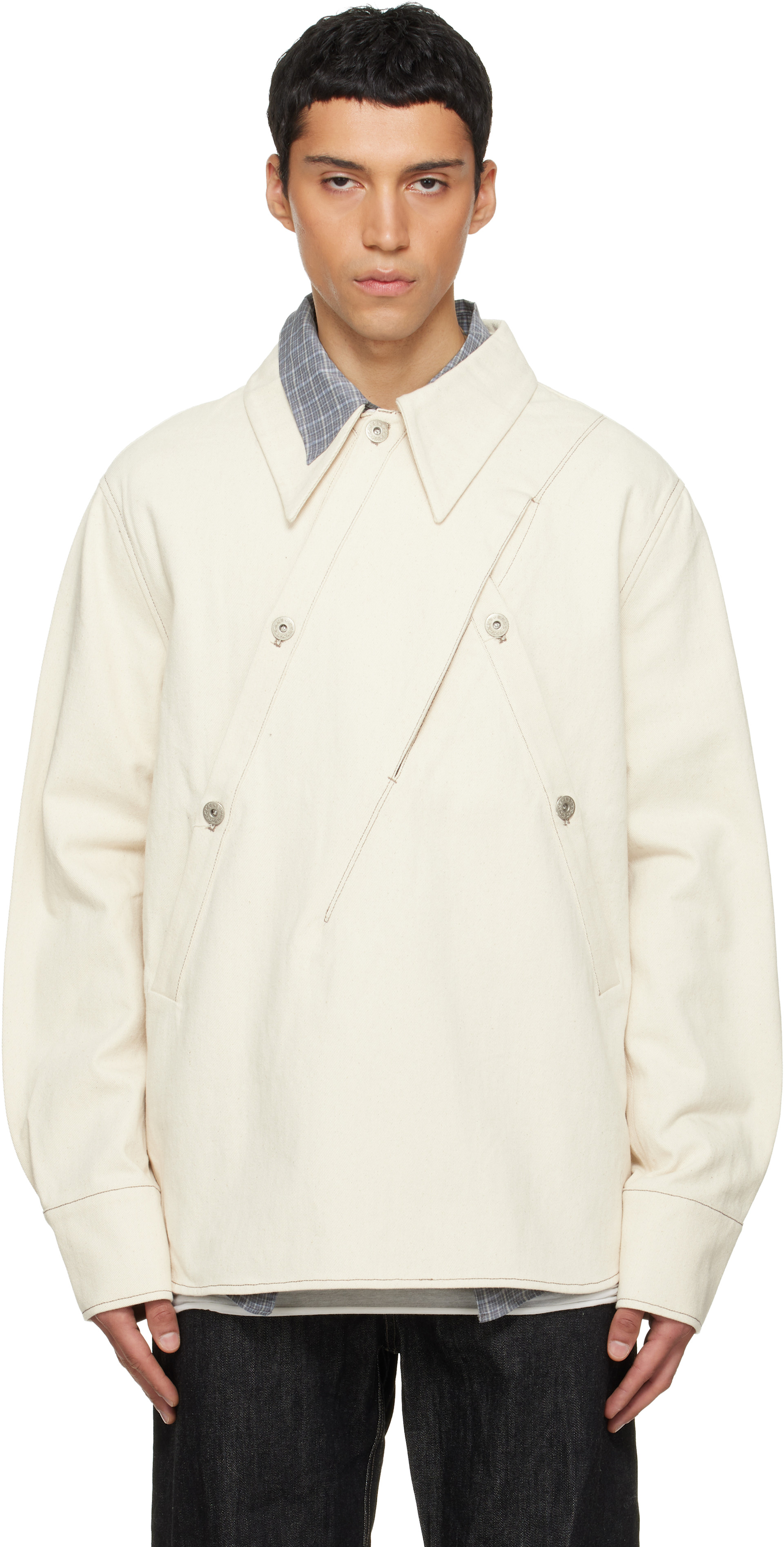 NULLUS - Chemise beige en denim à lisière