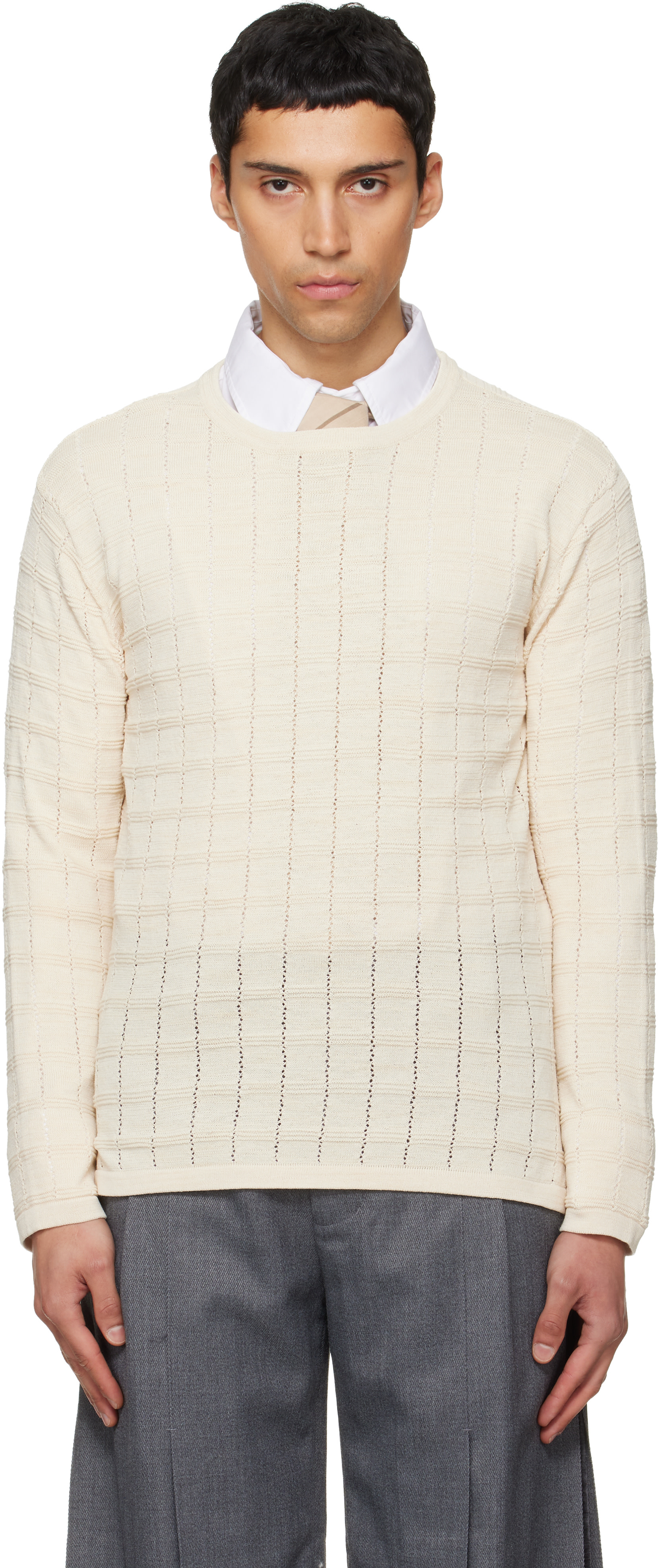 NULLUS - Off-White Cube Texture Knit Sweater