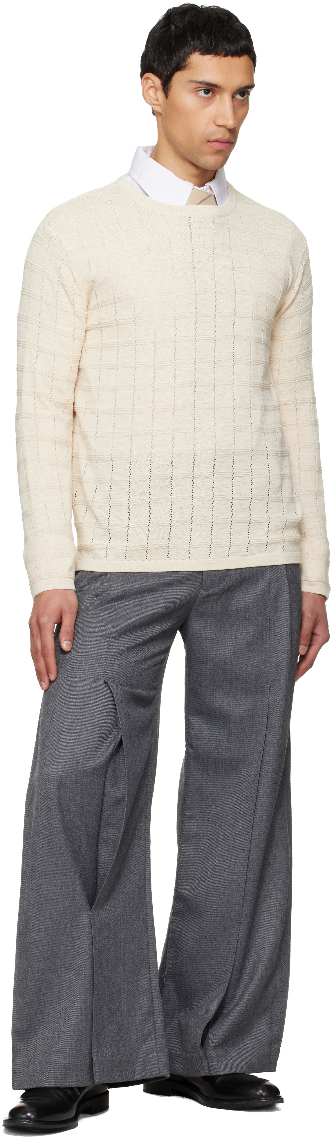 NULLUS - Off-White Cube Texture Knit Sweater